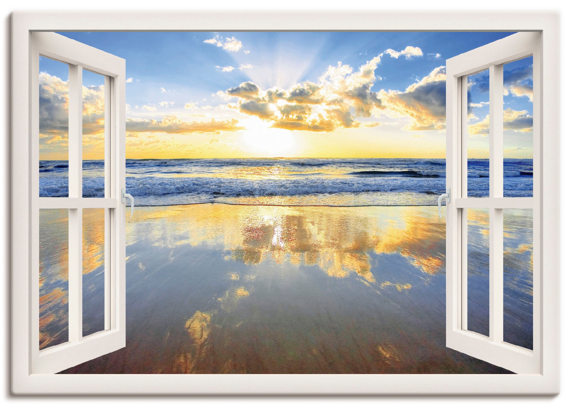 Image of Artland Leinwandbild "Fensterblick Sonnenaufgang Ozean" Fensterblick 1 Stk. tlg. auf Holzrahmen gespannt