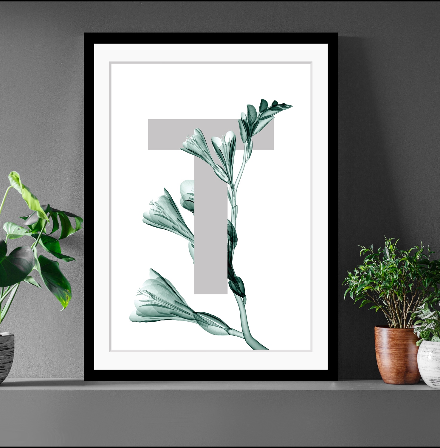 Image of queence Bild "T-Flower" Buchstaben Pflanzen Pflanzenbilder gerahmt, Blume, Blätter