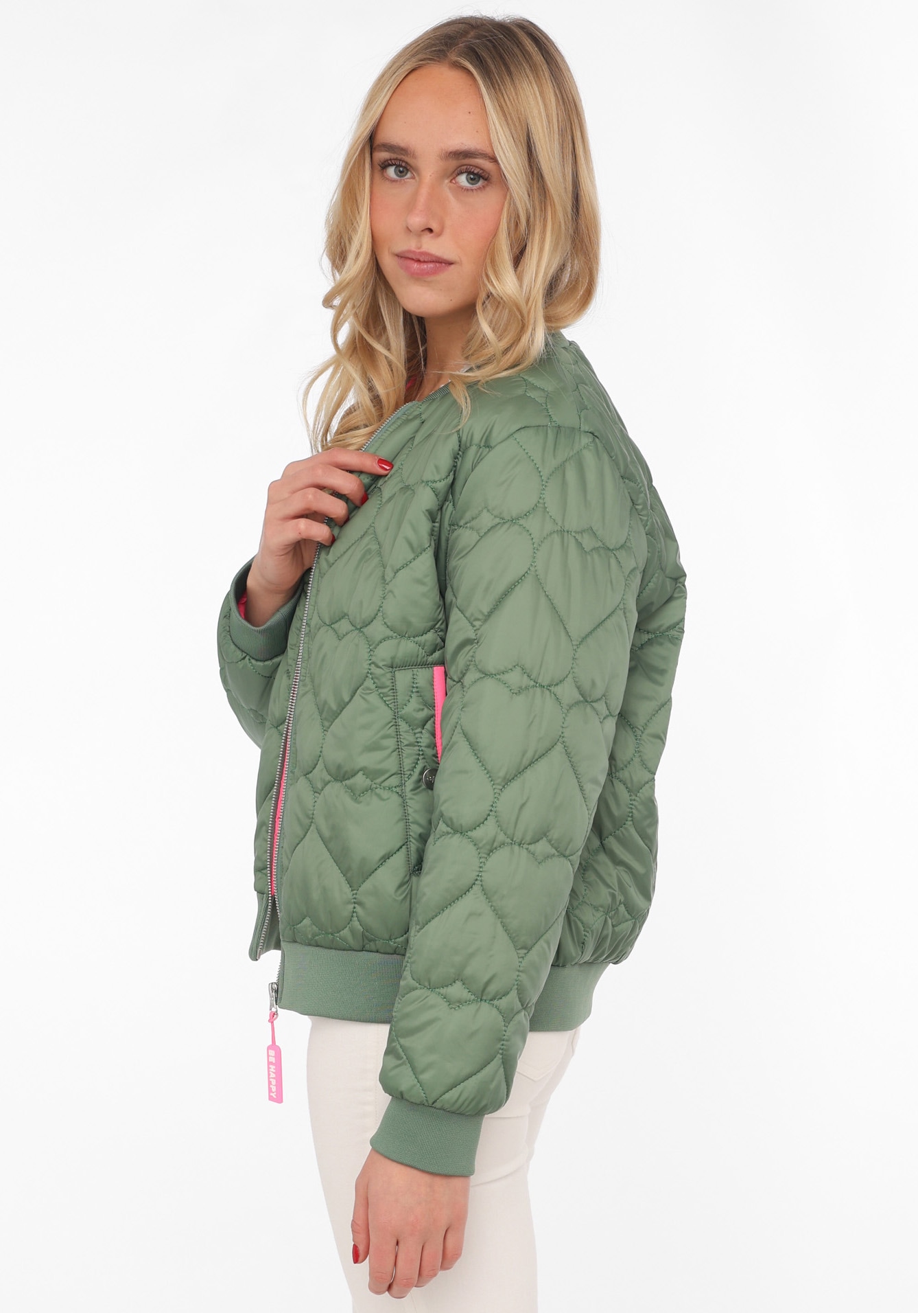 Zwillingsherz Veste bomber »"Be Happy"« sans capuche à la mode, détails contrastés, coupe régulière, manches longues, avec patch cœur