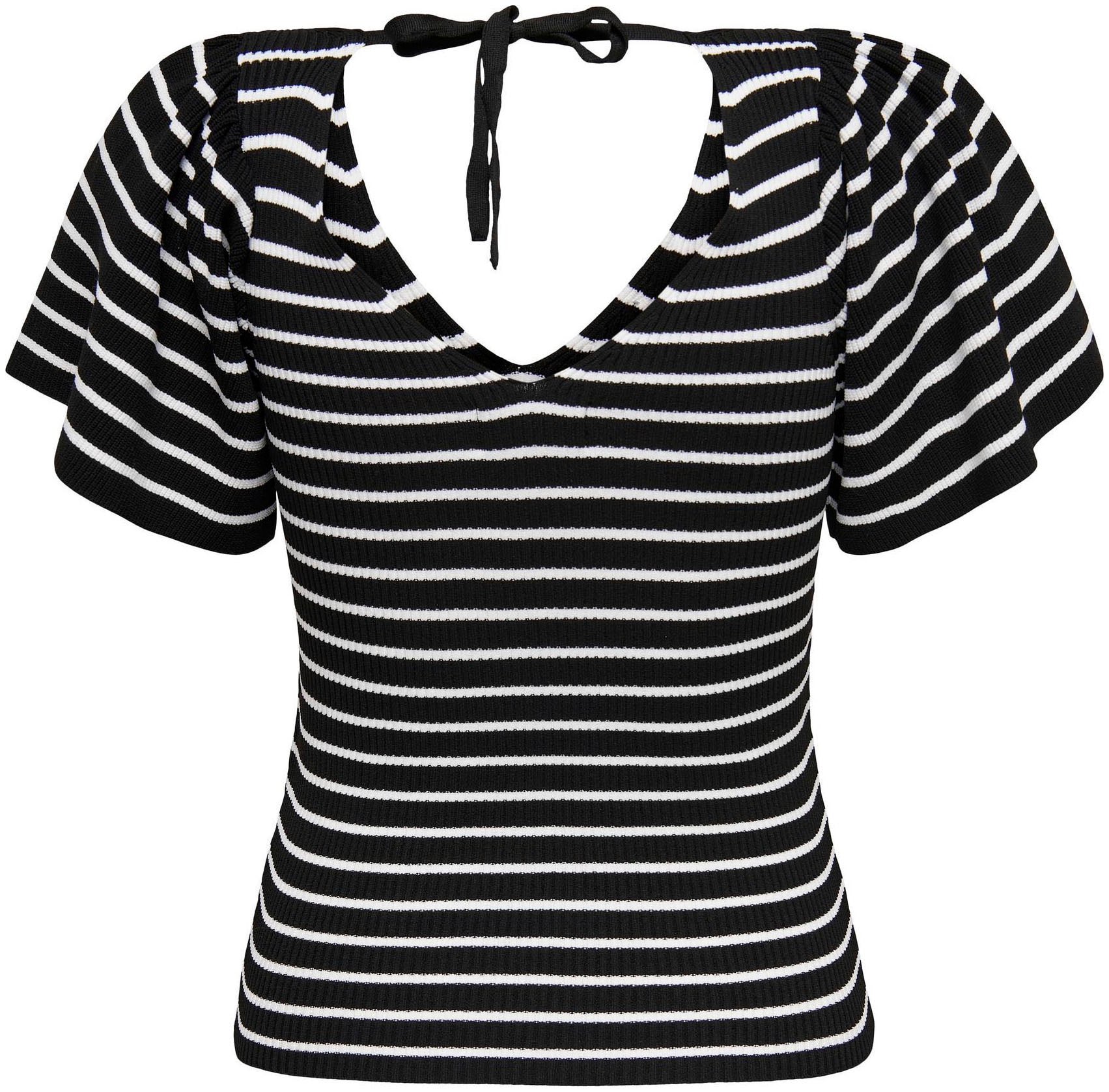 ONLY Kurzarmpullover »ONLLEELO STRIPE SS BACK V-NECK KNT NOOS«