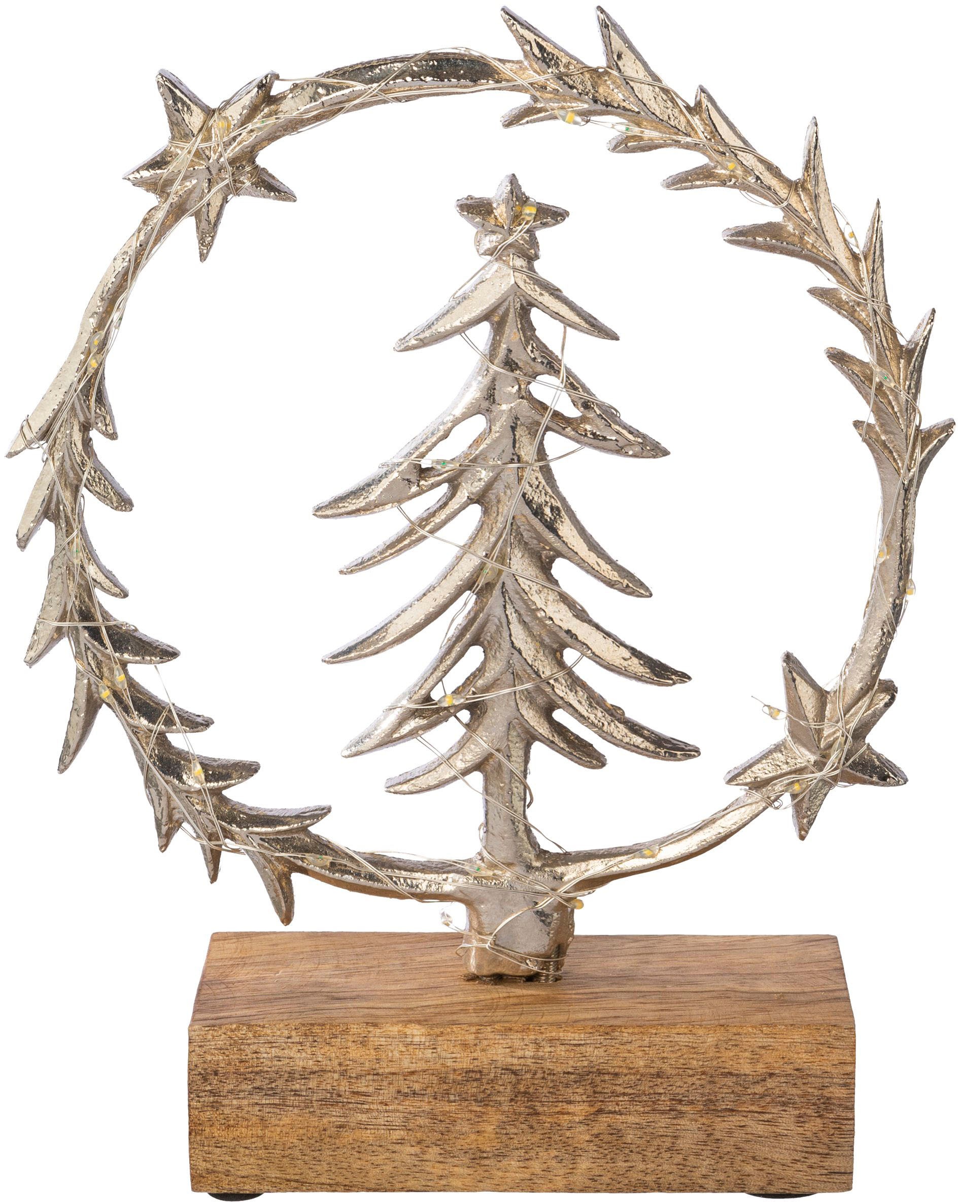 Creativ deco Objet décoratif »LUMEN, Deko mit Beleuchtung, Kranz mit Tannenbaum« Weihnachtsdeko, Batteriebetrieb