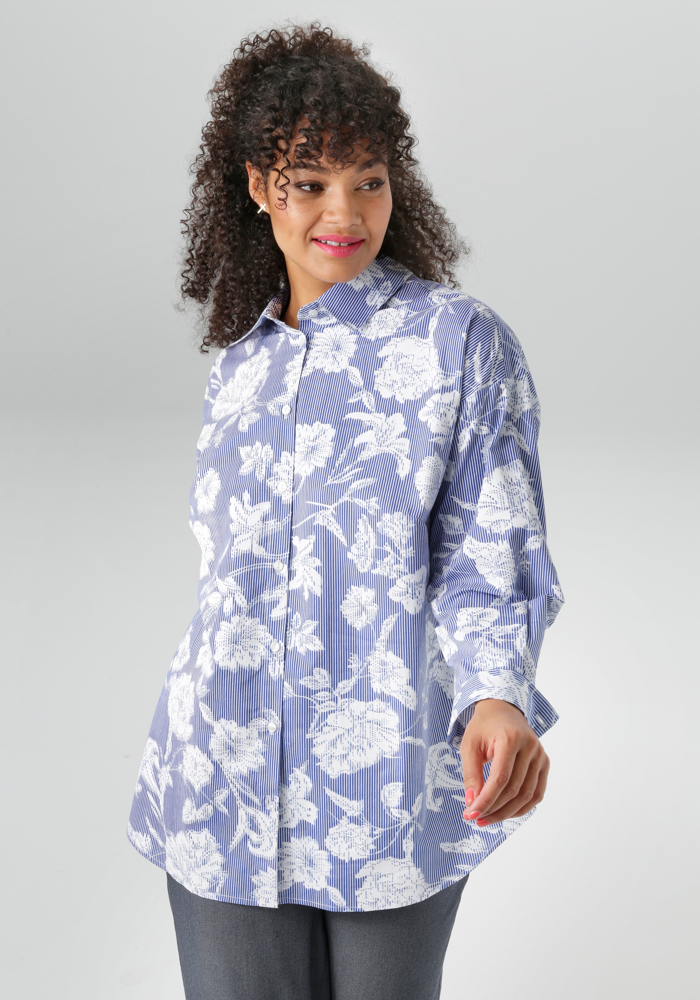 Aniston PLUS Hemdbluse mit trendigem Streifen und Blumendruck - NEUE KOLLEKTION