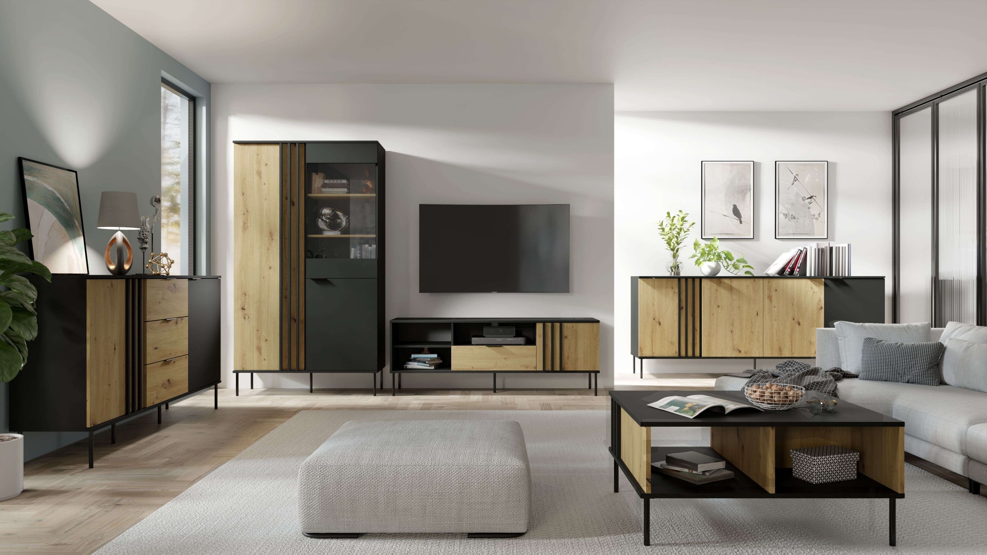 GOODproduct Vitrine »AELLOR Vitrineschrank mit/ohne Beleuchtung, verglast, viel Stauraum« Standvitrine/Glasvitrine mit 2 Türen, 8 Einlegeböden, matt Hochschrank