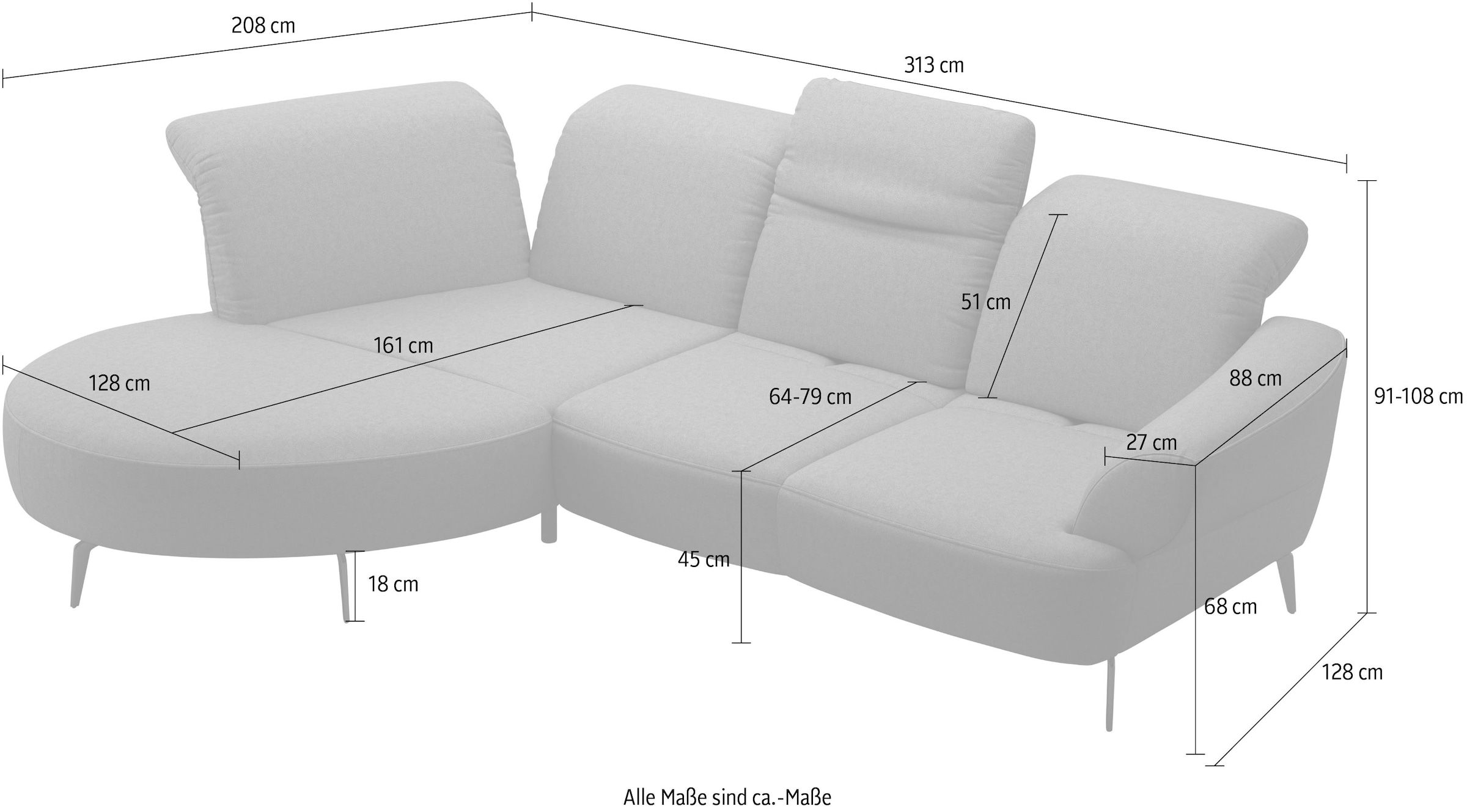 sit&more Ecksofa »Dance, L-Form, inkl. Sitztiefenverstellung«, inkl. Click&Seat, optional mit Kopfteilverstellung