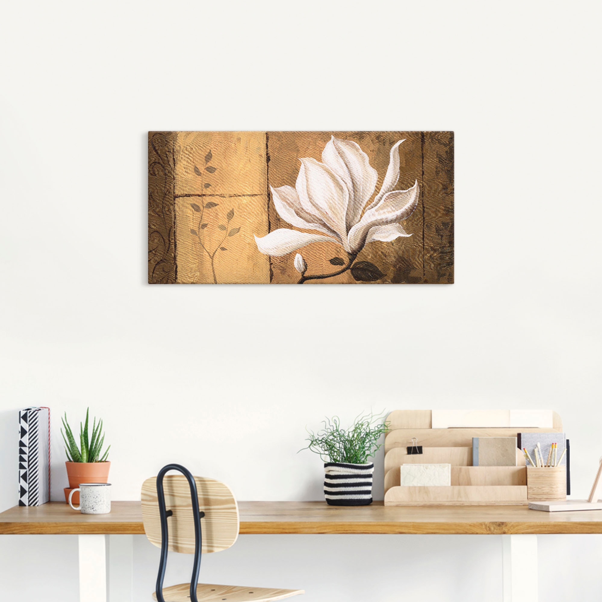 Artland Wandbild »Magnolie an Gold-Braun«, Blumen, (1 St.), als Leinwandbild, Poster in verschied. Grössen