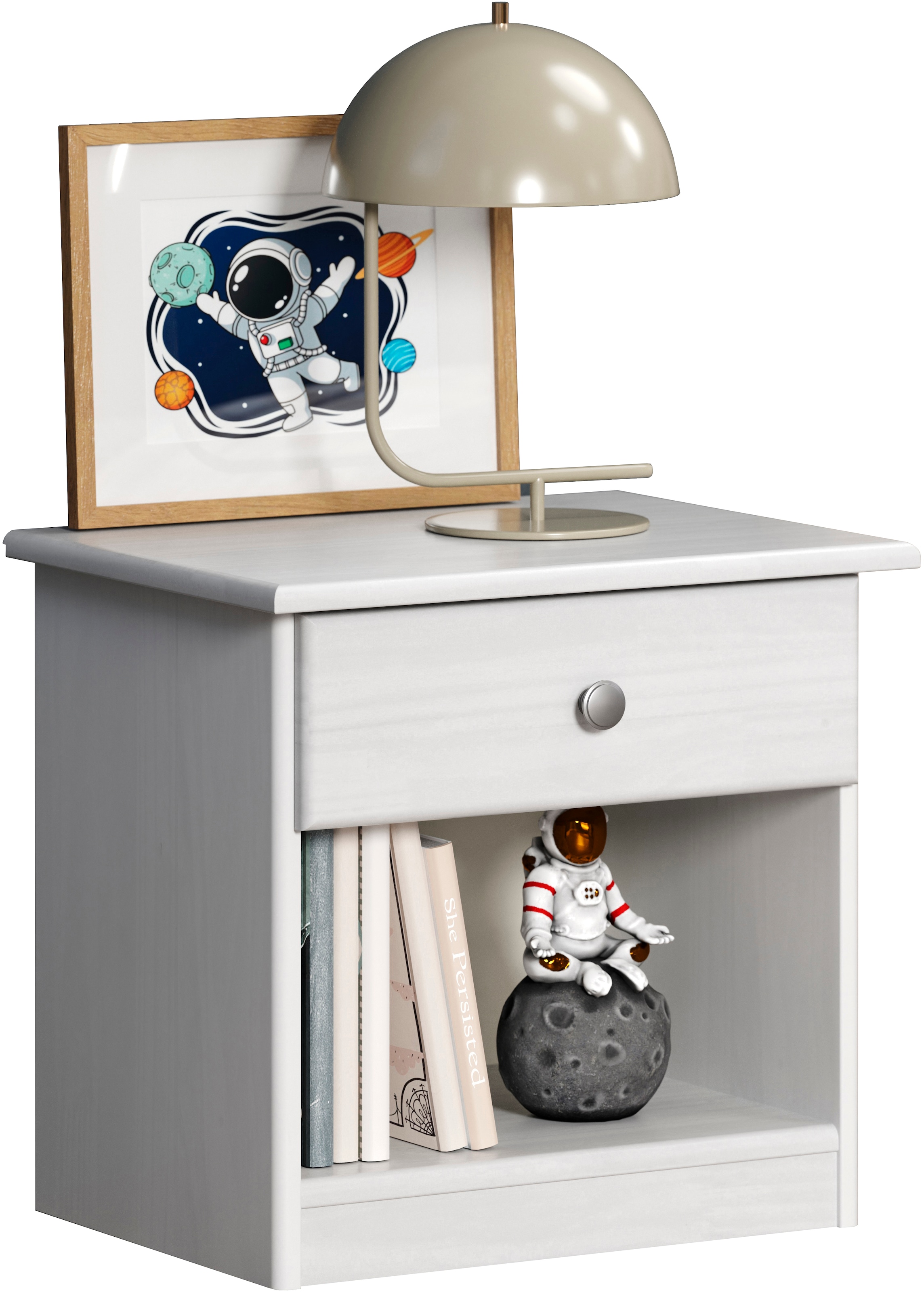 Home affaire Nachtkommode »Delsbo Nachtschrank Schrank Schlafzimmer Beistellschrank« Landhaus Design aus Kiefernholz, 1 Stk. tlg. Massivholz Nachttisch Weiss lackiert - Nachtkonsole (B/T/H) 44/34/41 cm