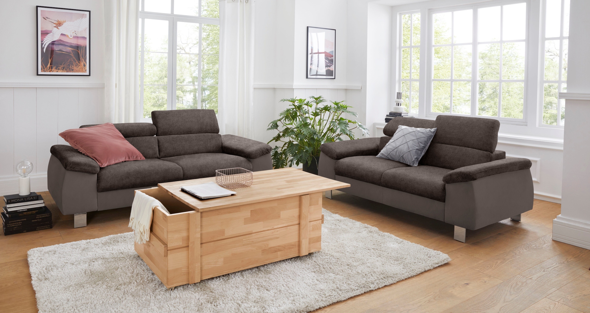 COTTA Polstergarnitur »Komaris«, (Set), Set bestehend aus: 3-Sitzer mit Kopfteilverstellung & Hocker