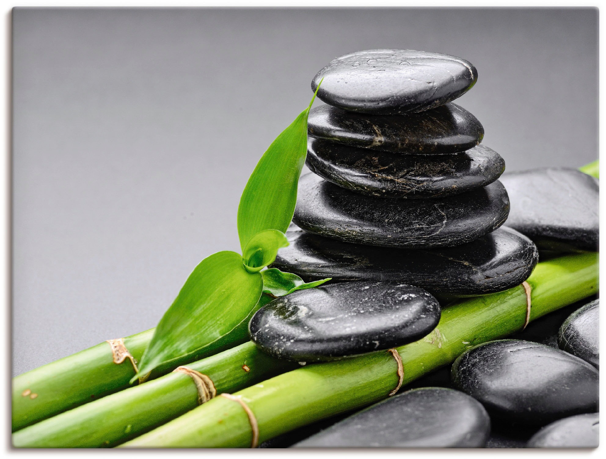 Image of Artland Wandbild »Basalt Steine und Bambus«, Zen, (1 St.), in vielen Grössen & Produktarten - Alubild / Outdoorbild für den Aussenbereich, Leinwandbild, Poster, Wandaufkleber / Wandtattoo auch für Badezimmer geeignet bei Ackermann Versand Schweiz