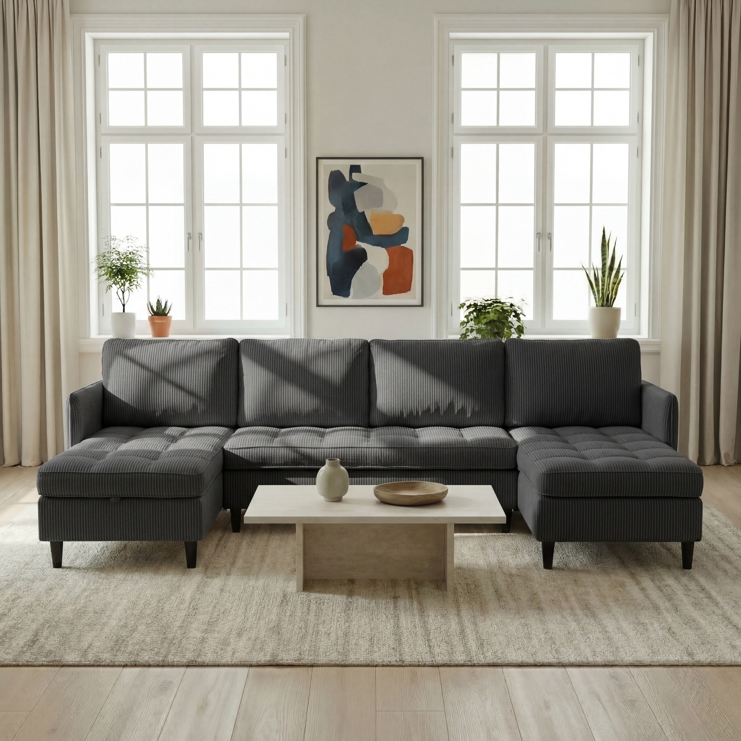 Dorel Home Paysage de salon »LINDHUS, U-Form, Breite 254 cm, verschiedene Stellvarianten, Modulsofa« Recamiere, Stauraum, Cord und Chenille-Bezug