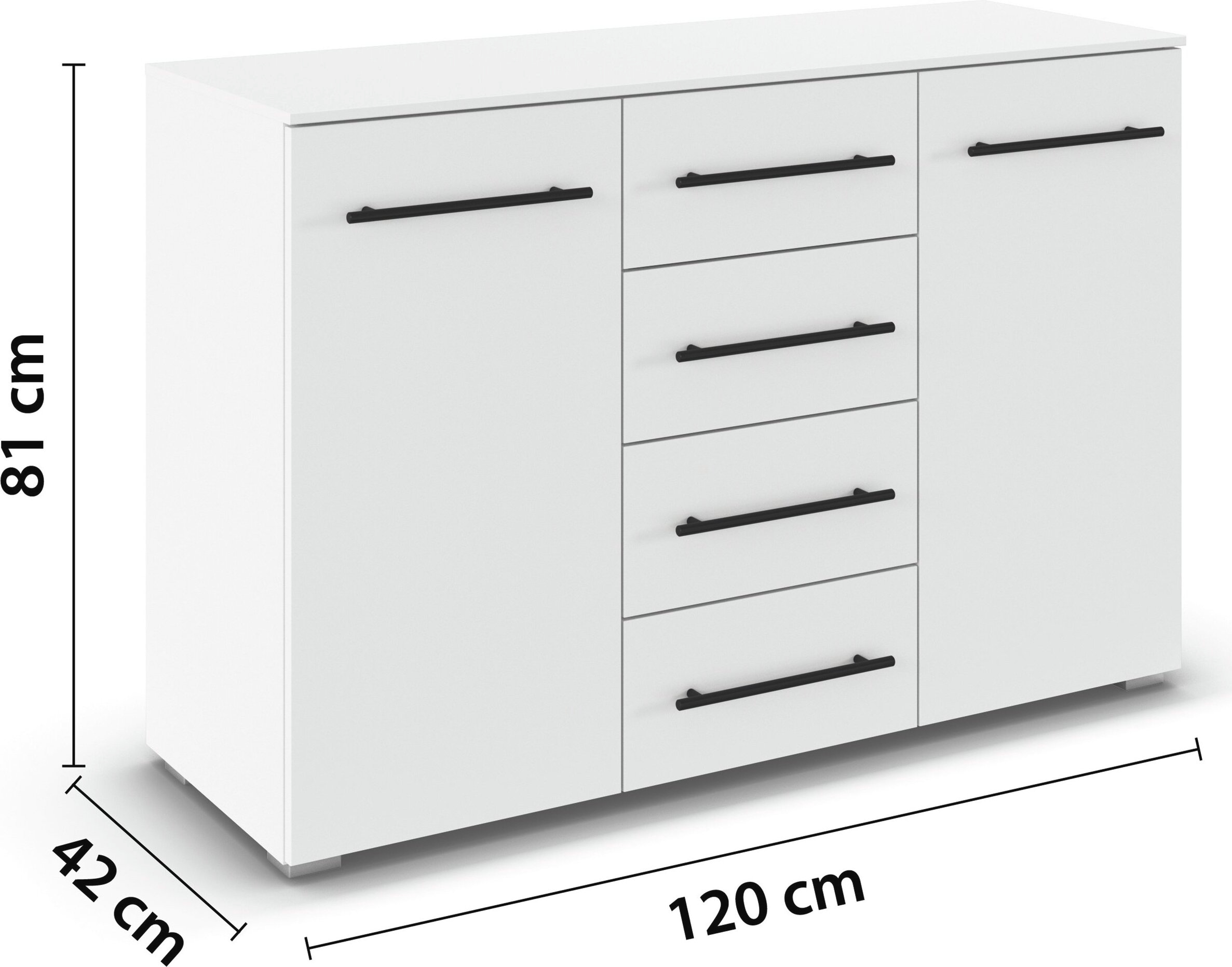 GOODproduct Commode combinée »Sideboard Türkommode Schubladenkommode Kommode RONDO« Largeur 120 / hauteur 81 cm, 4 étagères,  avec 4 tiroirs spacieux, poignée métal noire MADE IN GERMANY