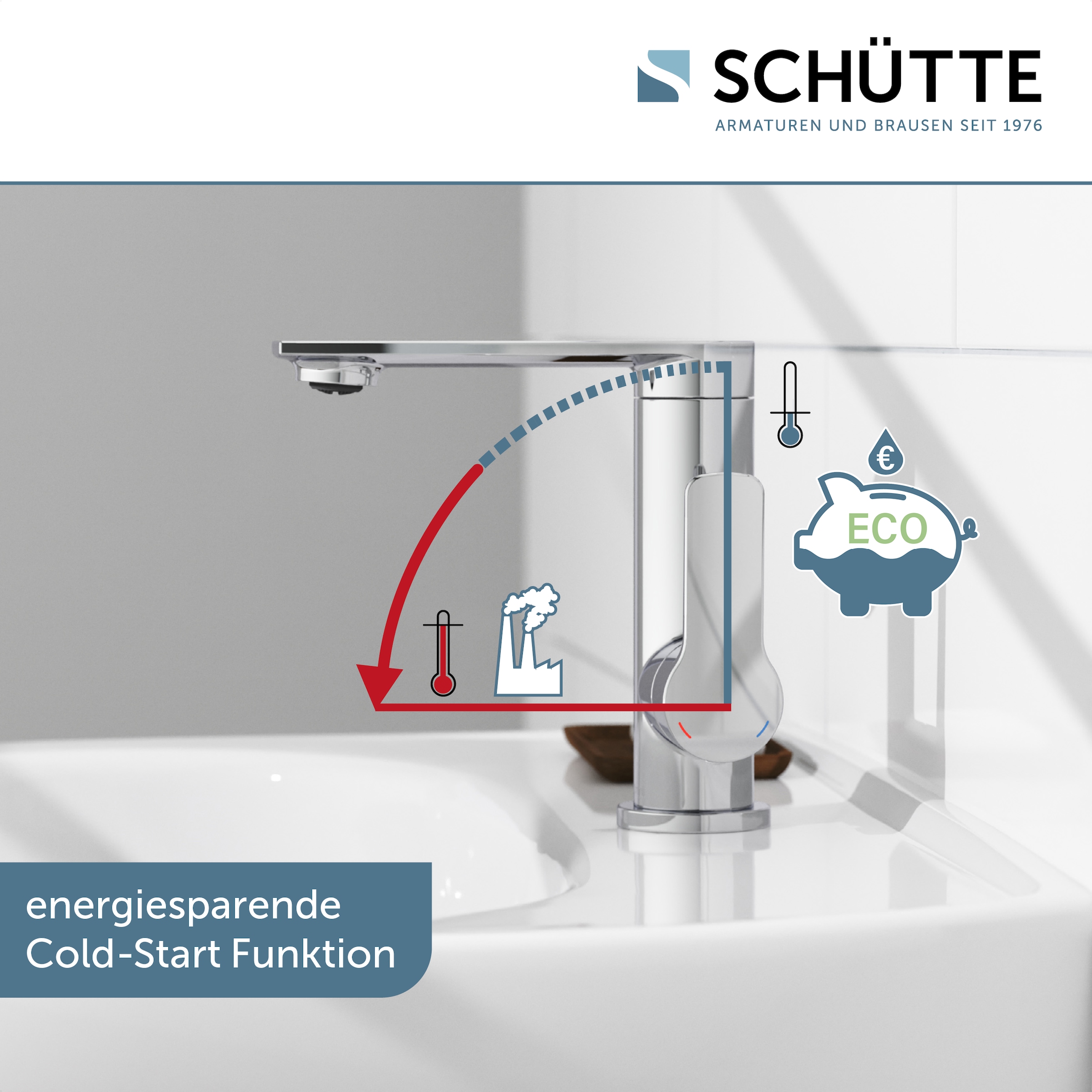 Schütte Waschtischarmatur »ARIZONA« Wasserhahn Ablaufgarnitur Exzenter Energiesparende Cold-Start-Funktion