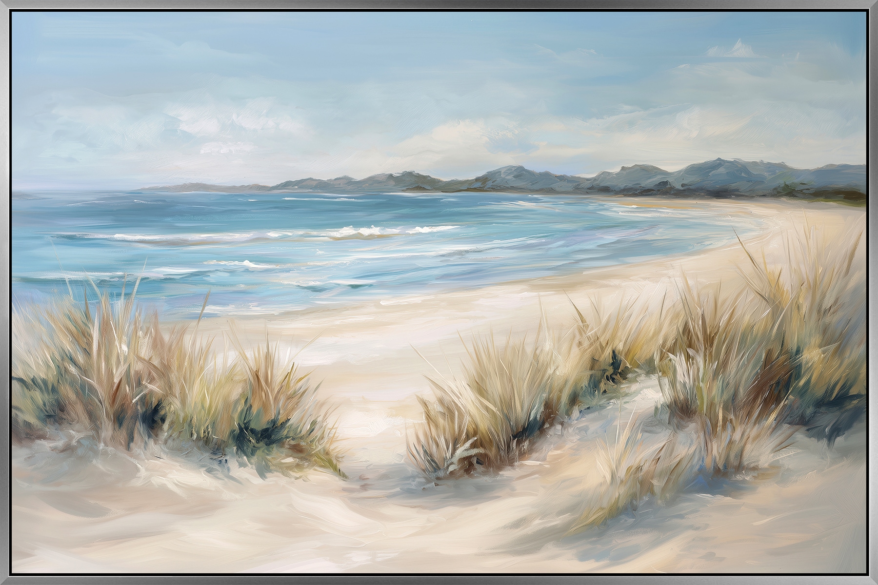 Image of Bönninghoff Ölgemälde "handarbeit gerahmt STRAND 60x90 cm – Wandbild modern" Küste Meer Strand handgefertigt, jedes Bild ein Unikat, Schattenfugenrahmen