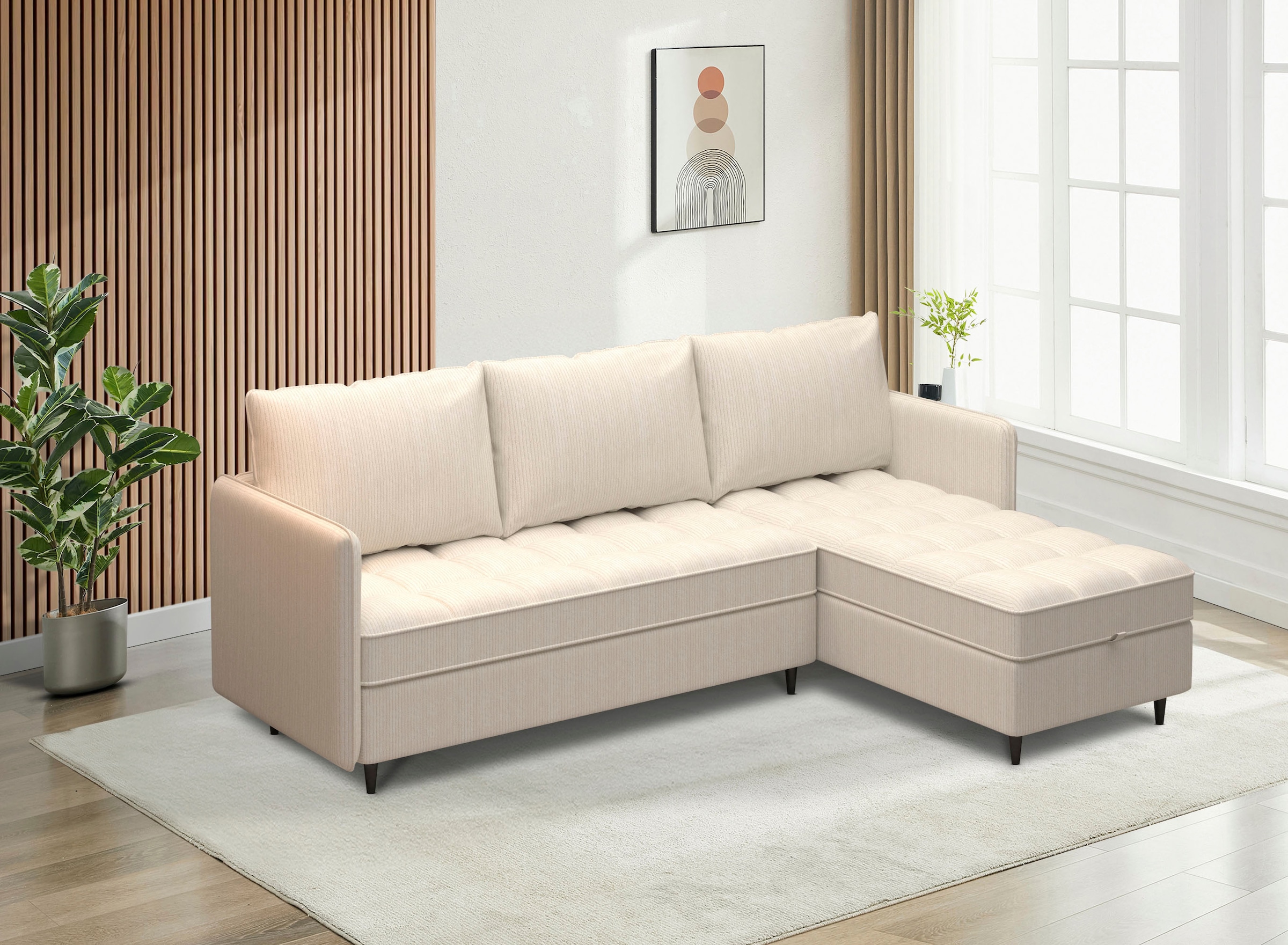 Dorel Home Ecksofa »LINDHUS, L-Form, 4 verschiedene Stellvarianten, Lounge-Sofa,«, Wohnlandschaft, mit Recamiere, grosser Bettkasten, Cord, Chenille