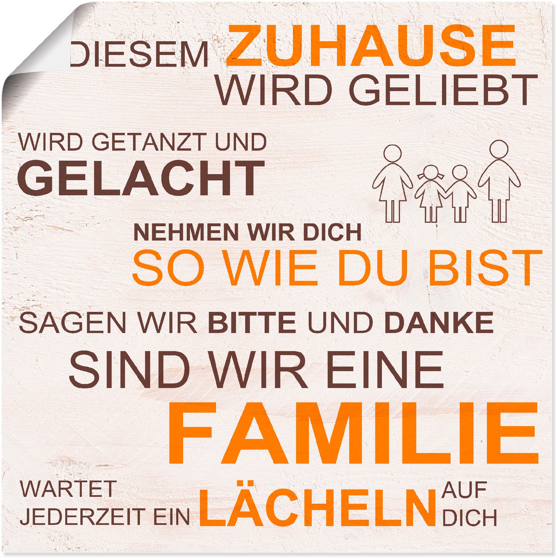 Image of Artland Wandbild »In diesem Zuhause - beige«, Sprüche & Texte, (1 St.), in vielen Grössen & Produktarten - Alubild / Outdoorbild für den Aussenbereich, Leinwandbild, Poster, Wandaufkleber / Wandtattoo auch für Badezimmer geeignet bei Ackermann Versand Sch