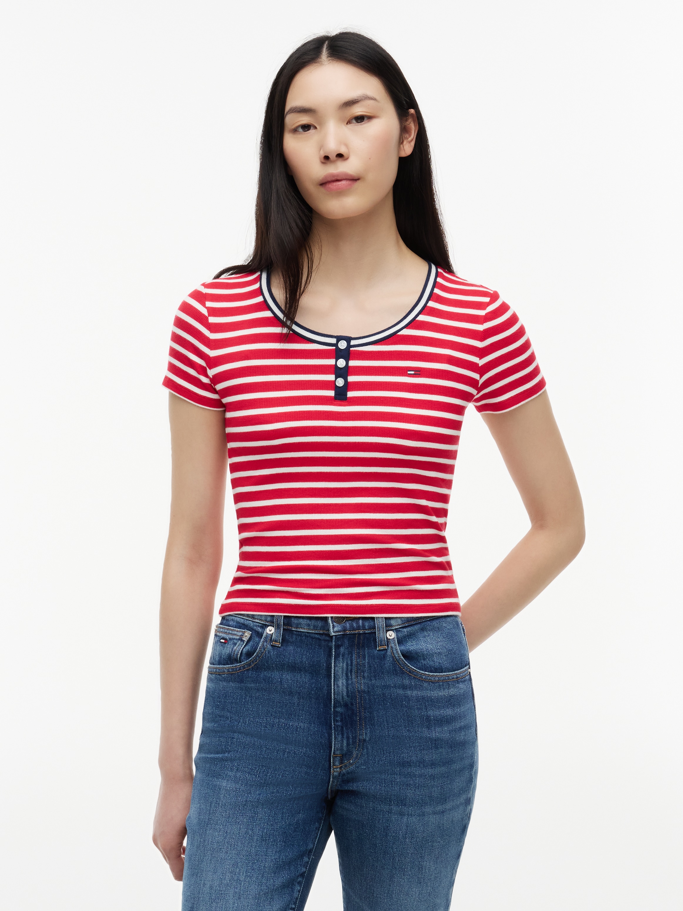 Image of Tommy Jeans Henleyshirt "TJW SLIM HENLEY SS TEE" Viskosemischung, slim fit