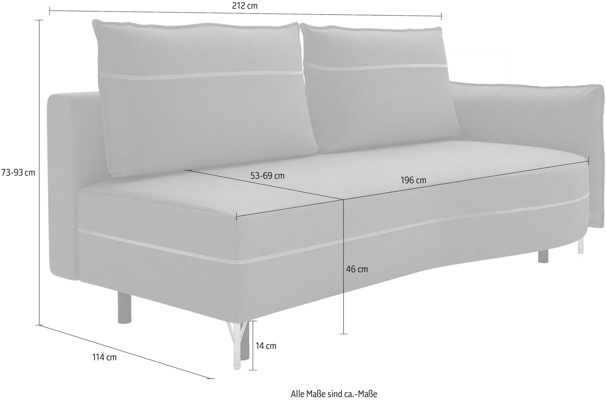 exxpo - sofa fashion Loungesofa »mit toller Kontrastnaht, Solitärmöbel, bequem, schmale Armlehne«, Schlafsofa mit Bettfunktion und Bettkasten, komfortabler Federkern