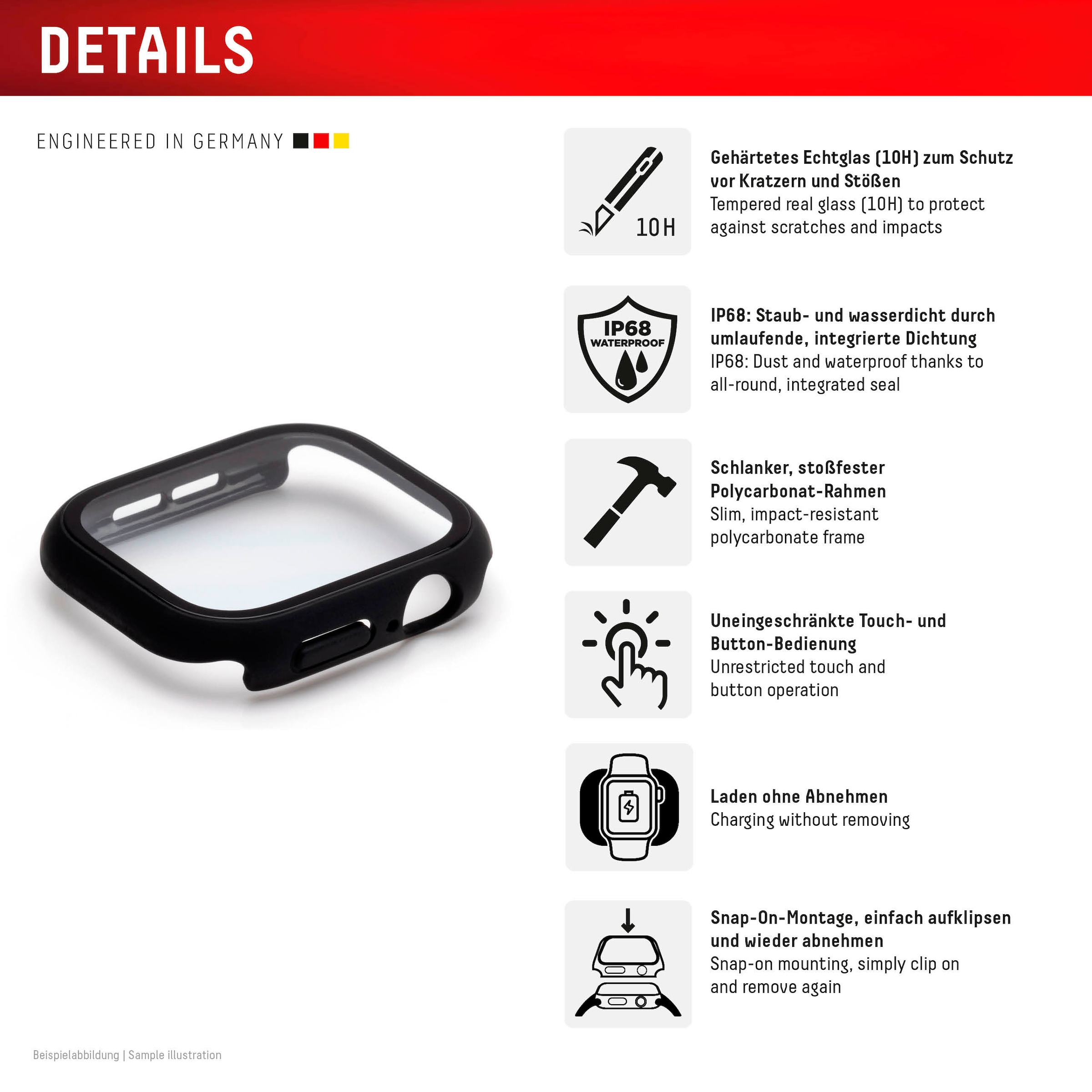 Displex Displayschutzglas »Smartwatch Glass All-In-One Protector Full Body« für Apple Watch SE 44 mm;Apple Watch SE 2 44 mm;Apple Watch SE 3 44 mm Displayschutzfolie, Schutzfolie, Bildschirmschutz, kratz- & stossfest