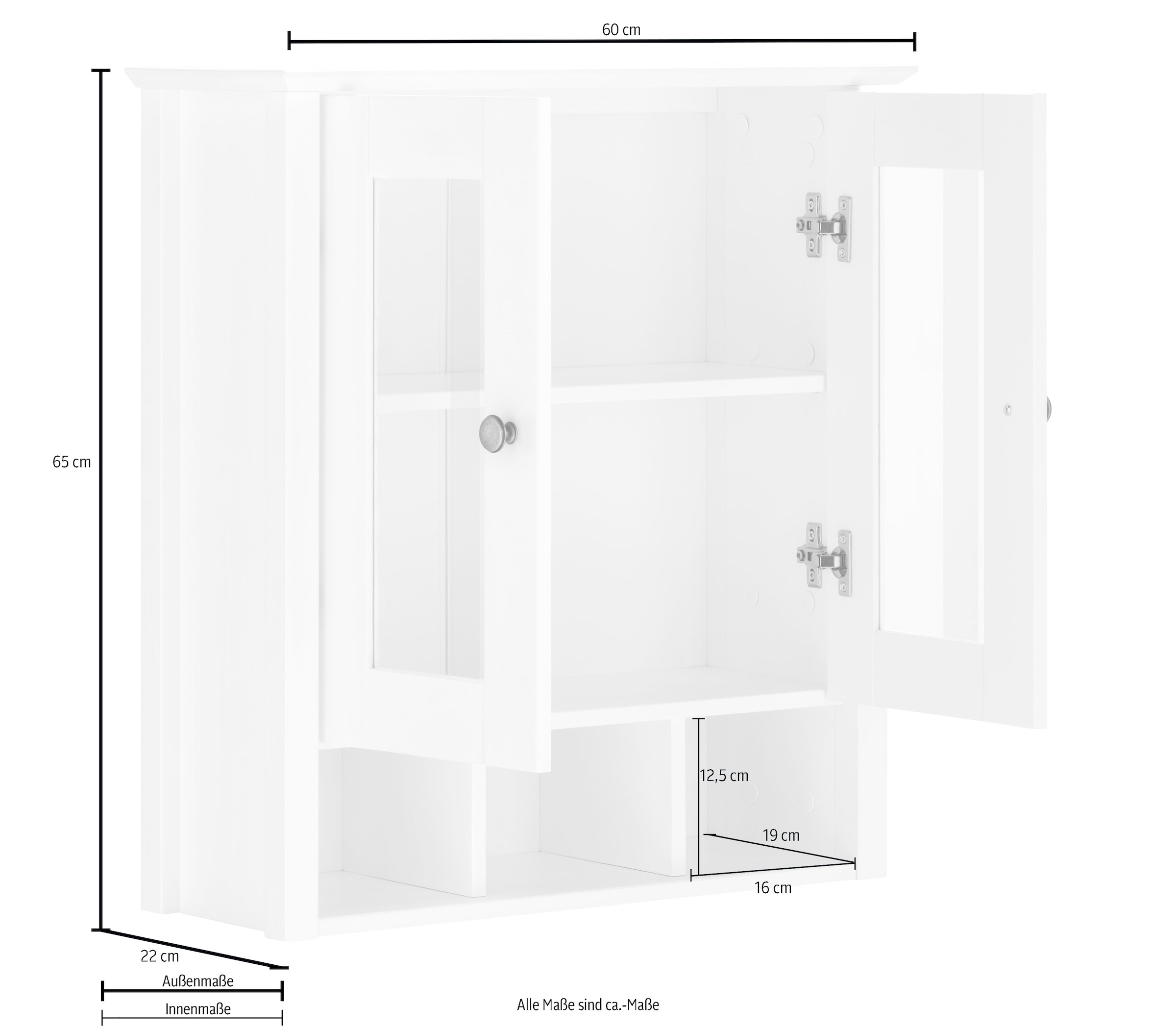 Home affaire Armoire suspendue »Vili« Badezimmerschrank, mit Glastüren, Breite 60 cm, aus Massivholz