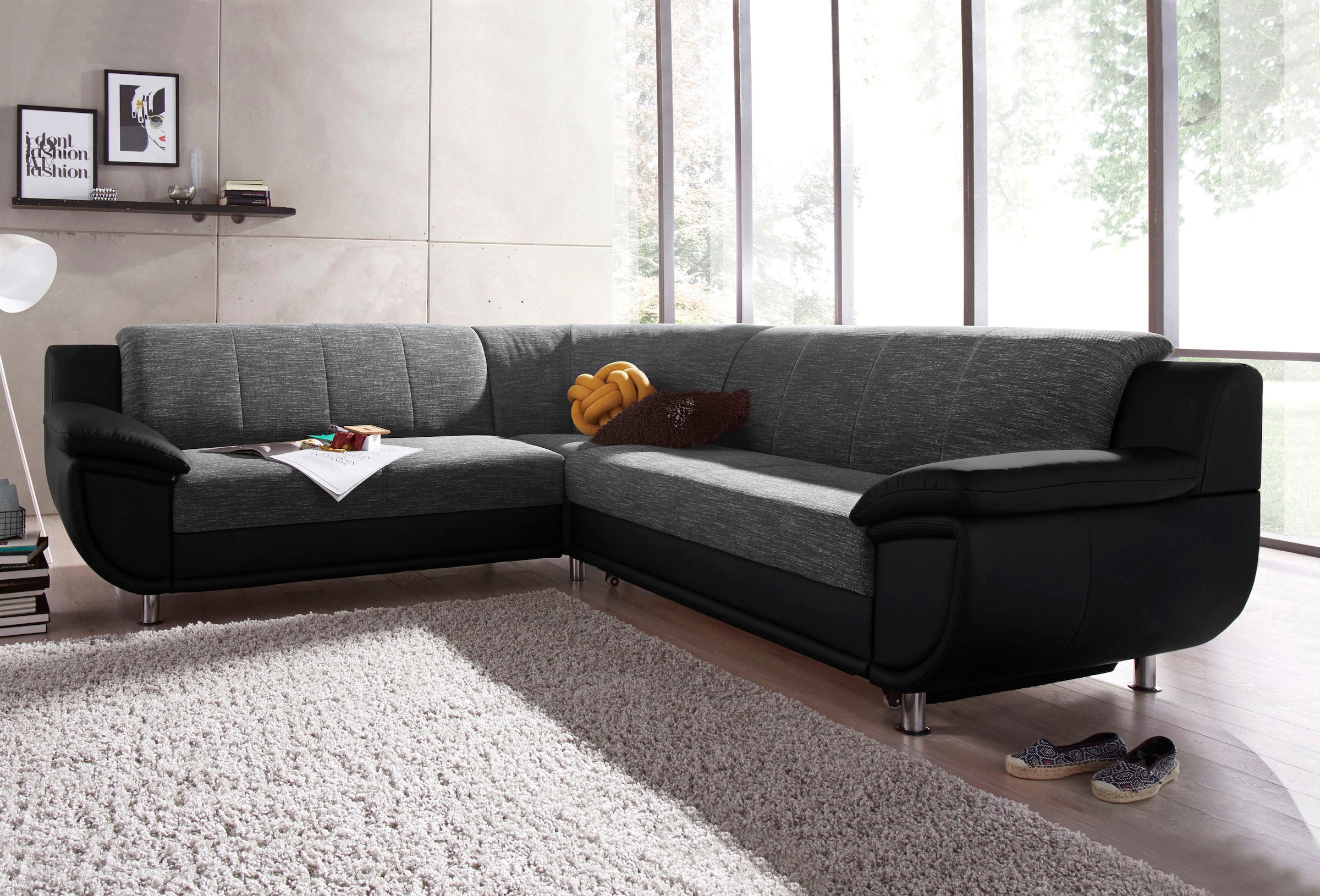 Image of TRENDMANUFAKTUR Ecksofa "Rondo III 267 cm, modern, im Materialmix, L-Form, Chromfüsse" wahlweise Federkern für hohen Sitzkomfort, wahlweise Bettfunktion