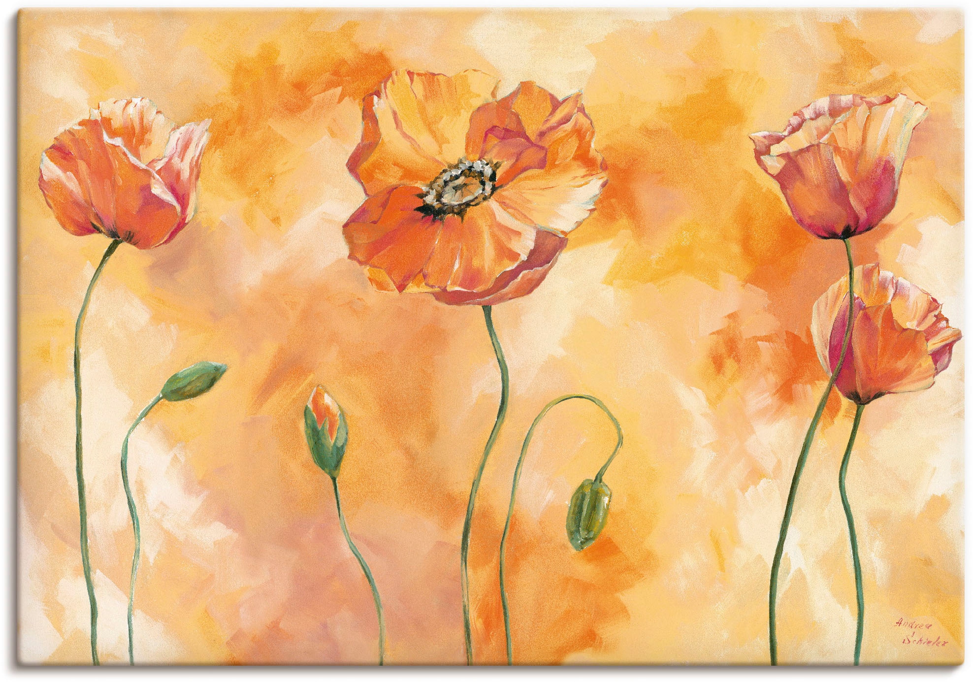 Image of Artland Leinwandbild "Mohnkomposition" Blumen 1 Stk. tlg. auf Holzrahmen gespannt
