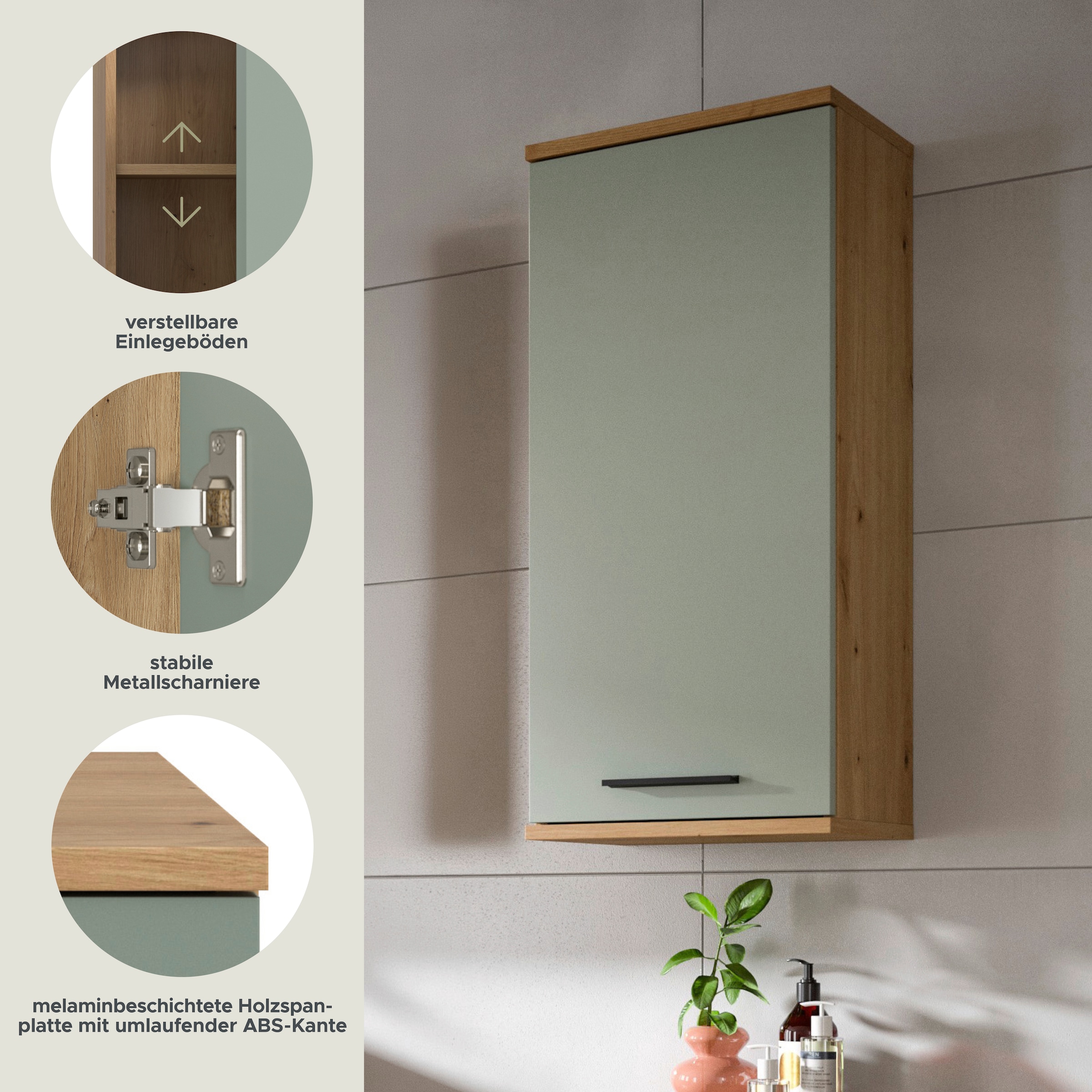 welltime Armoire suspendue »LUCCA, Breite 35cm, 1 Tür (TA wechselbar), 2 Einlegeböden«
