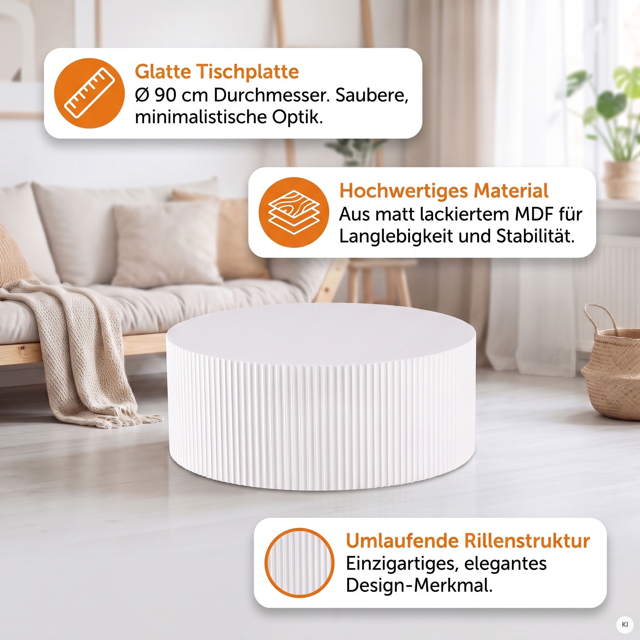 SalesFever Table basse »New Orleans Stilvoller Couchtisch« Ensemble, 1 cuis tlg. avec structure rainurée tout autour