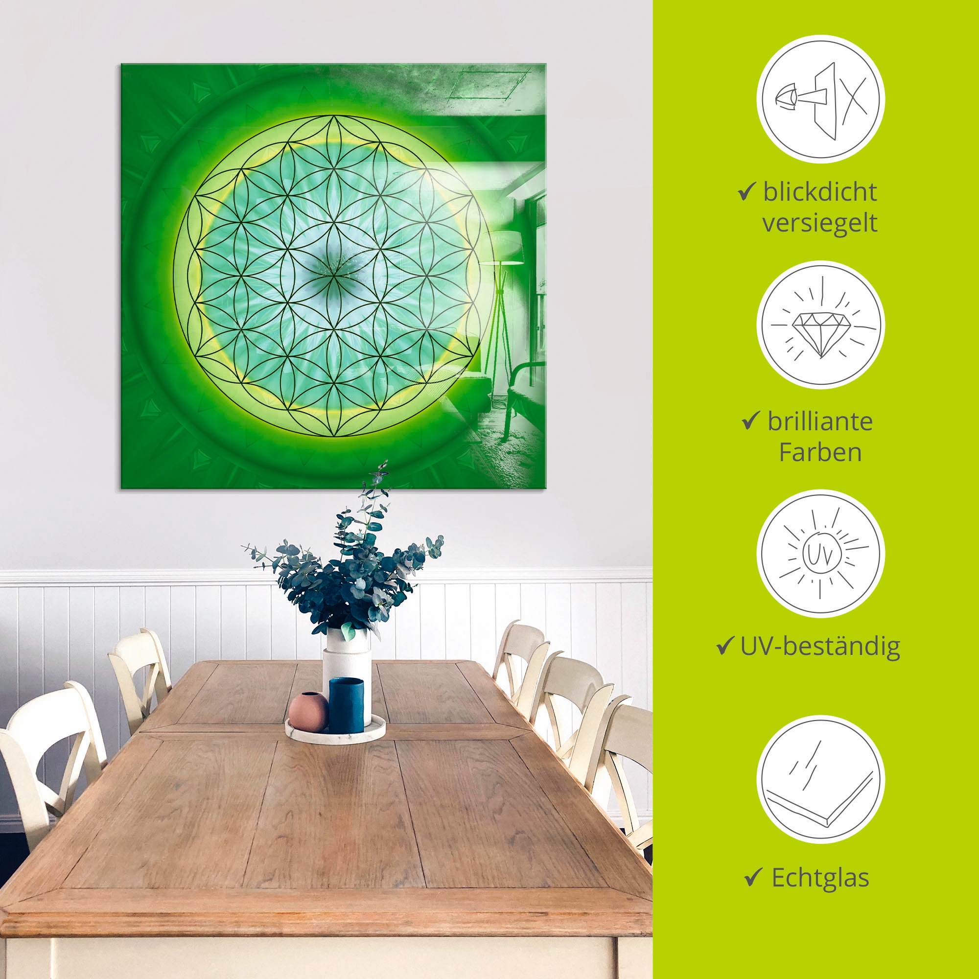 Artland Glasbild »Blume des Lebens 3«, Muster, (1 St.), in verschiedenen Grössen