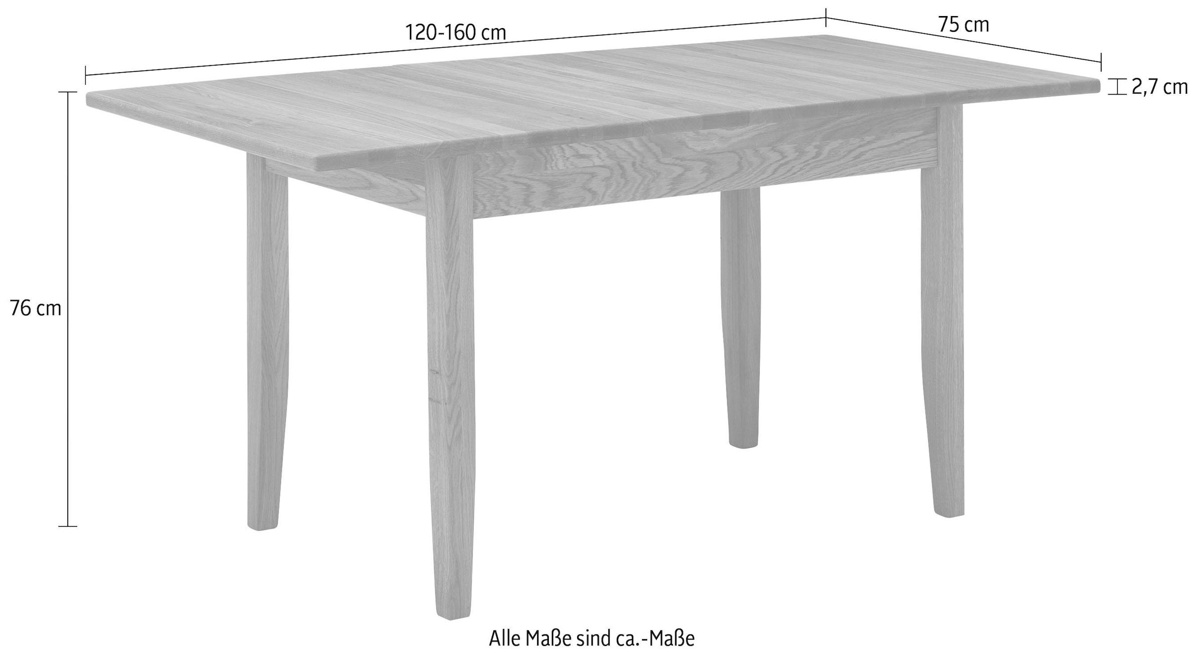 massivline&more Table de salle à manger »Königsee« avec extension (120-160 cm)