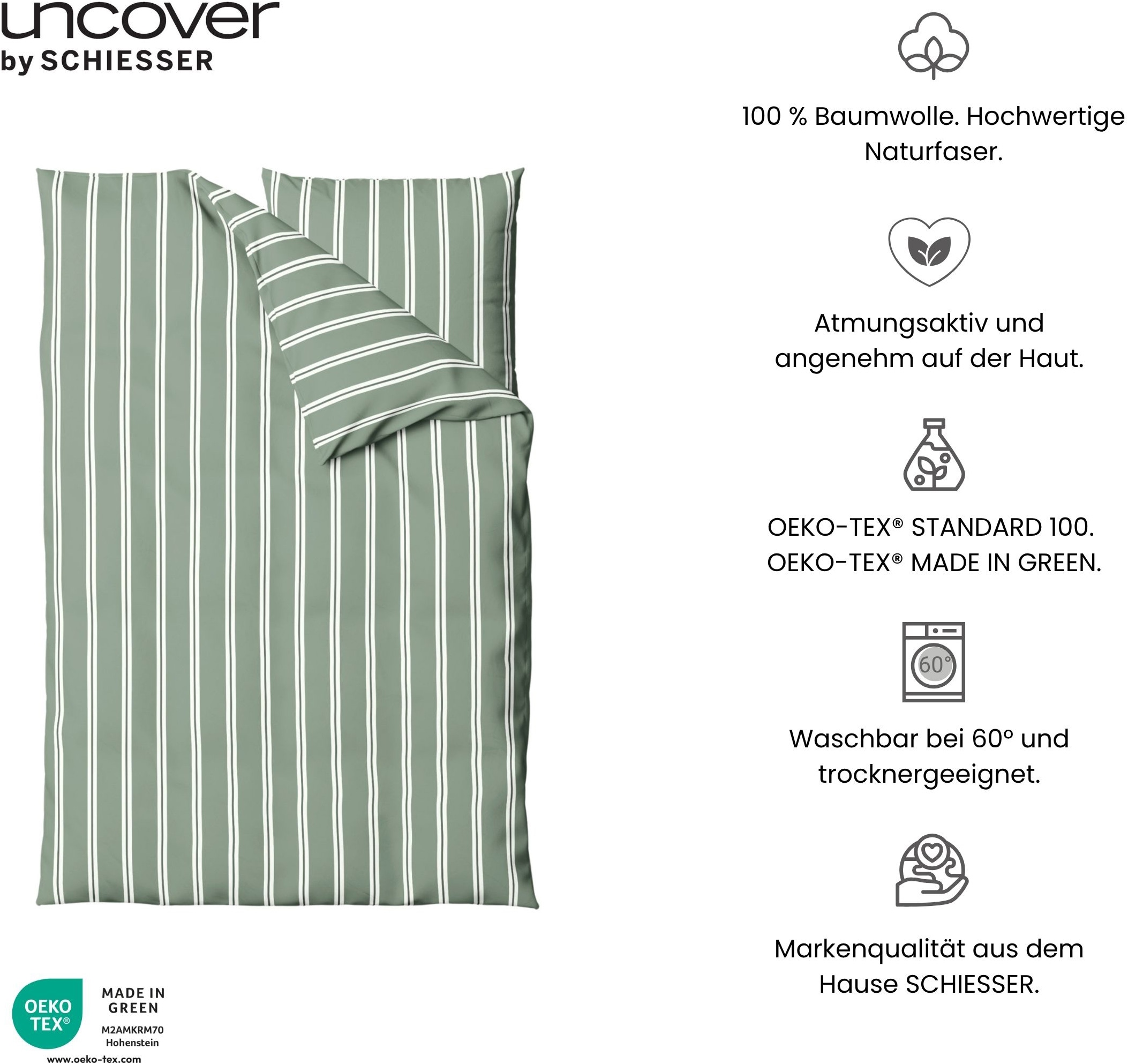 uncover by SCHIESSER Linge de lit »Colorado mit Streifen in angesagten Farben, 135x200 cm + 80x80 cm« 2 cuis Made in Green