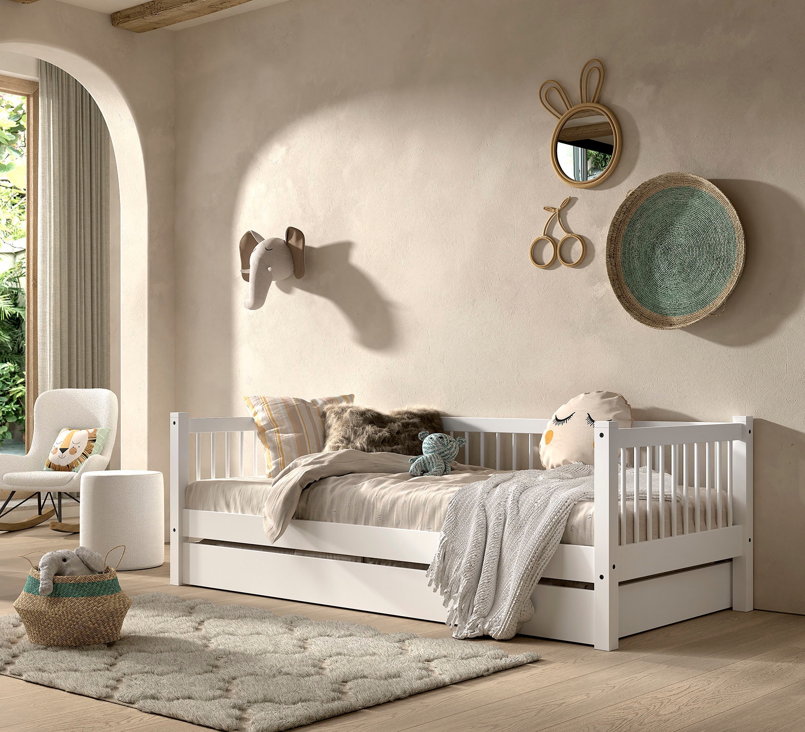 Image of Vipack Einzelbett Made in Europe, mit LF 90x200 cm, wahlweise mit o. ohne Bettschublade, Buche weiss