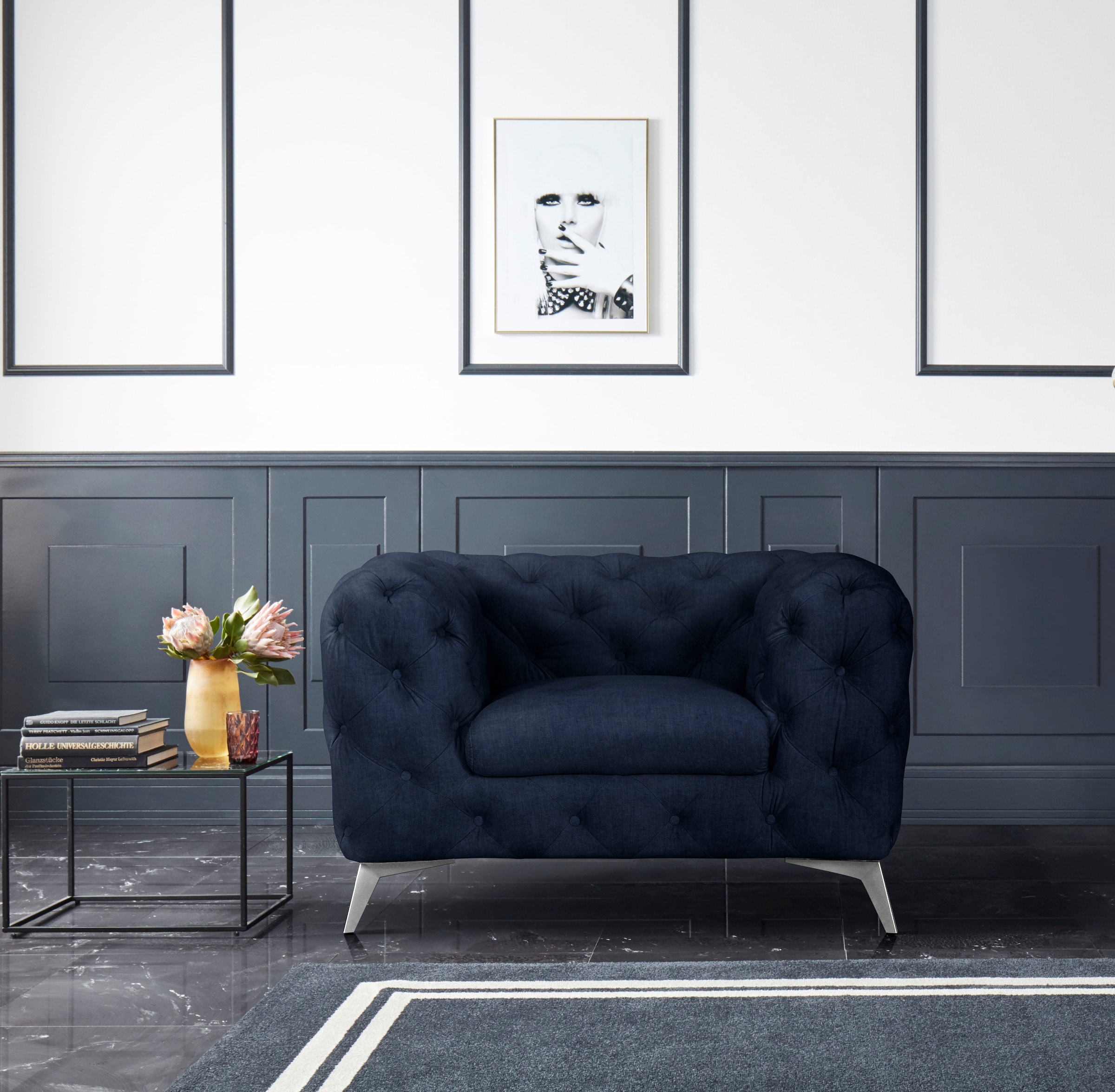 Leonique Chesterfield-Sessel »Glynis Sessel«, aufwändige Knopfheftung, moderne Chesterfield Optik, Fussfarbe wählbar