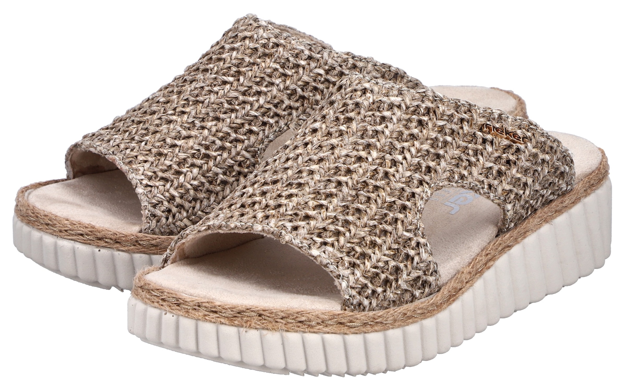 Rieker Pantolette  chaussure d'été, chaussure de plage, sandale compensée avec bordure en raphia