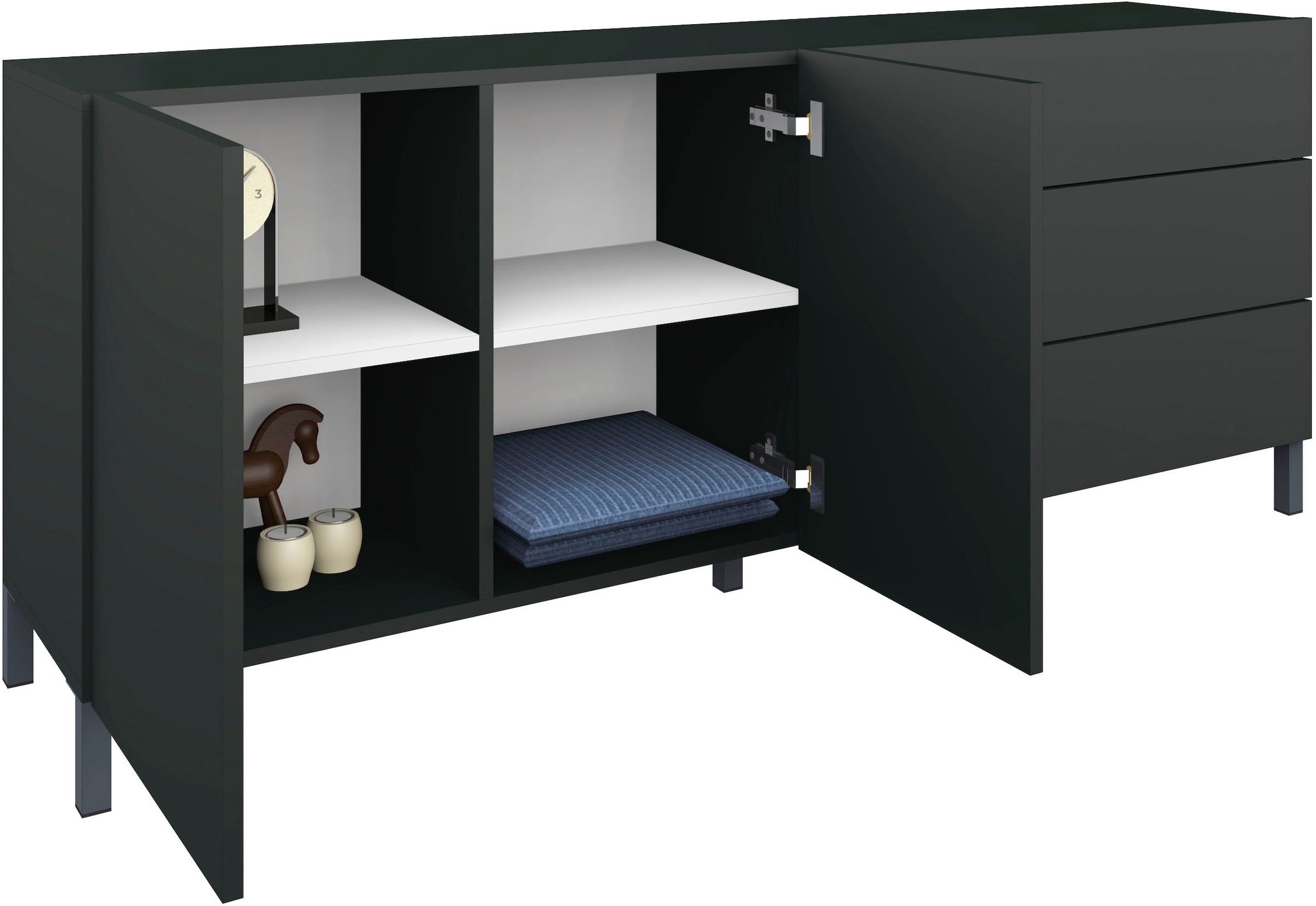 borchardt Möbel Buffet »Sophia, Kommode mit Metallfüssen, 3 Schubkästen, Breite 152 oder 190 cm« 152 ou 190 cm, beaucoup d'espace de rangement, sans poignées, pratique, plusieurs tailles,