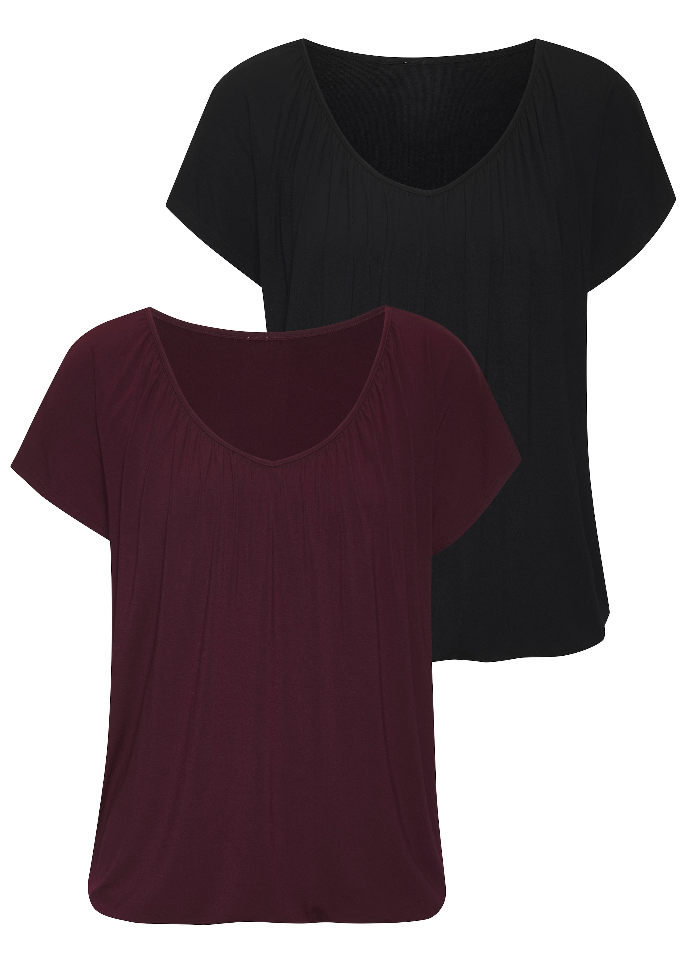 Image of LASCANA Kurzarmshirt Packung, 2 Stk. mit Gummizug am Bund