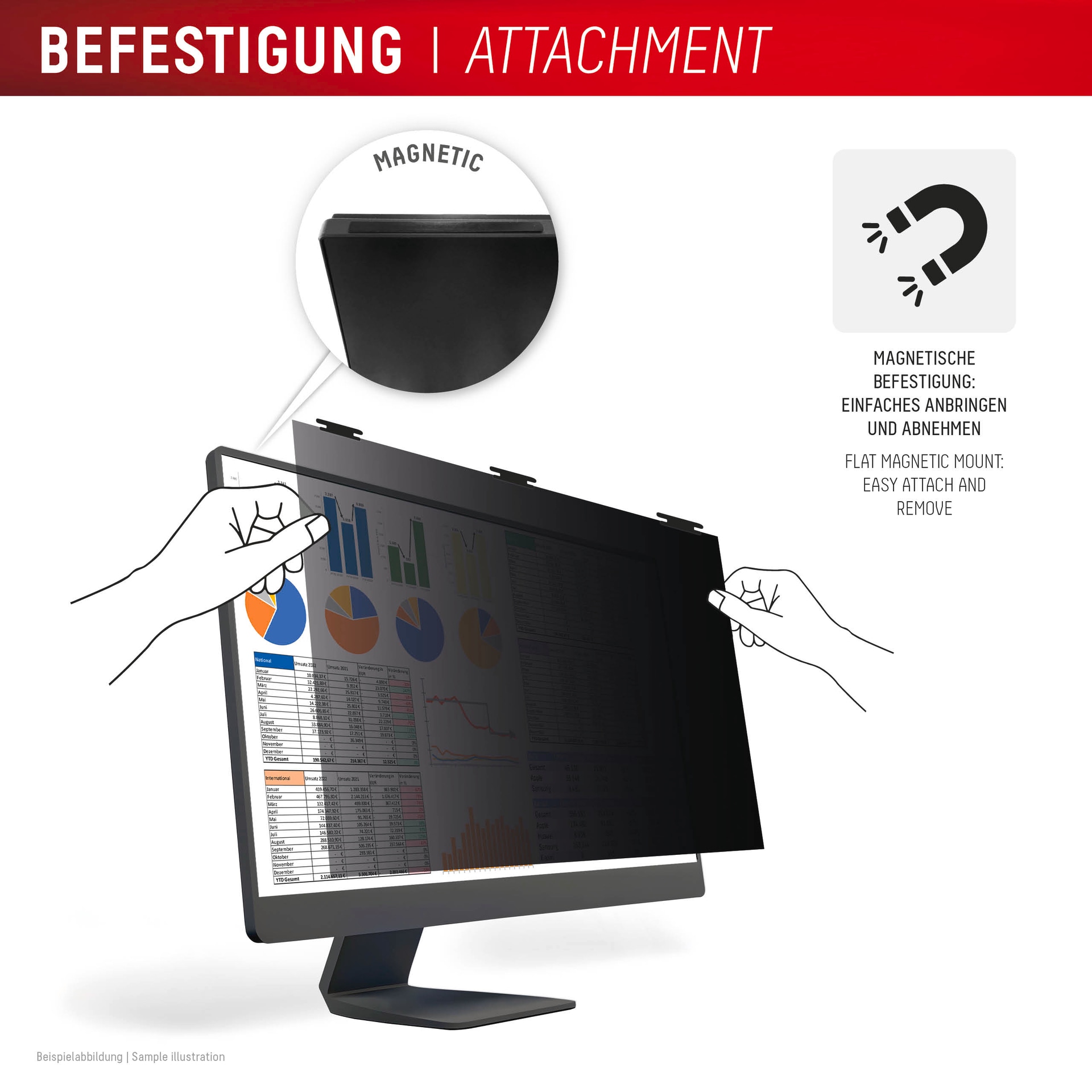 Displex Displayschutzfolie »Privacy Safe Blickschutzfilter«, für Universell für Monitore mit 24 (16:10), Blickschutzfolie, Schutzfolie, Bildschirmschutz, kratz- & stossfest