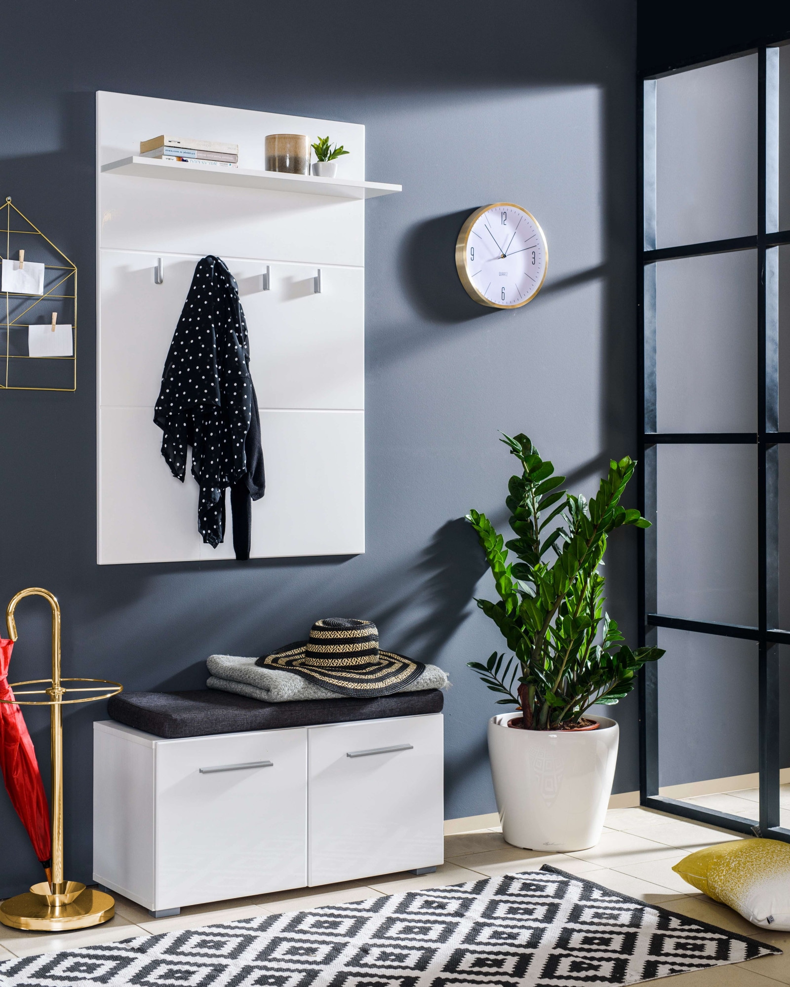 Home affaire Garderobenpaneel »Beny, Wandregal Wandpaneel, Wandgarderobe praktisch & stillvoll«, Hochglanz, mit 4 Kleiderhaken und Ablage für Accessoires, Breite 76 cm
