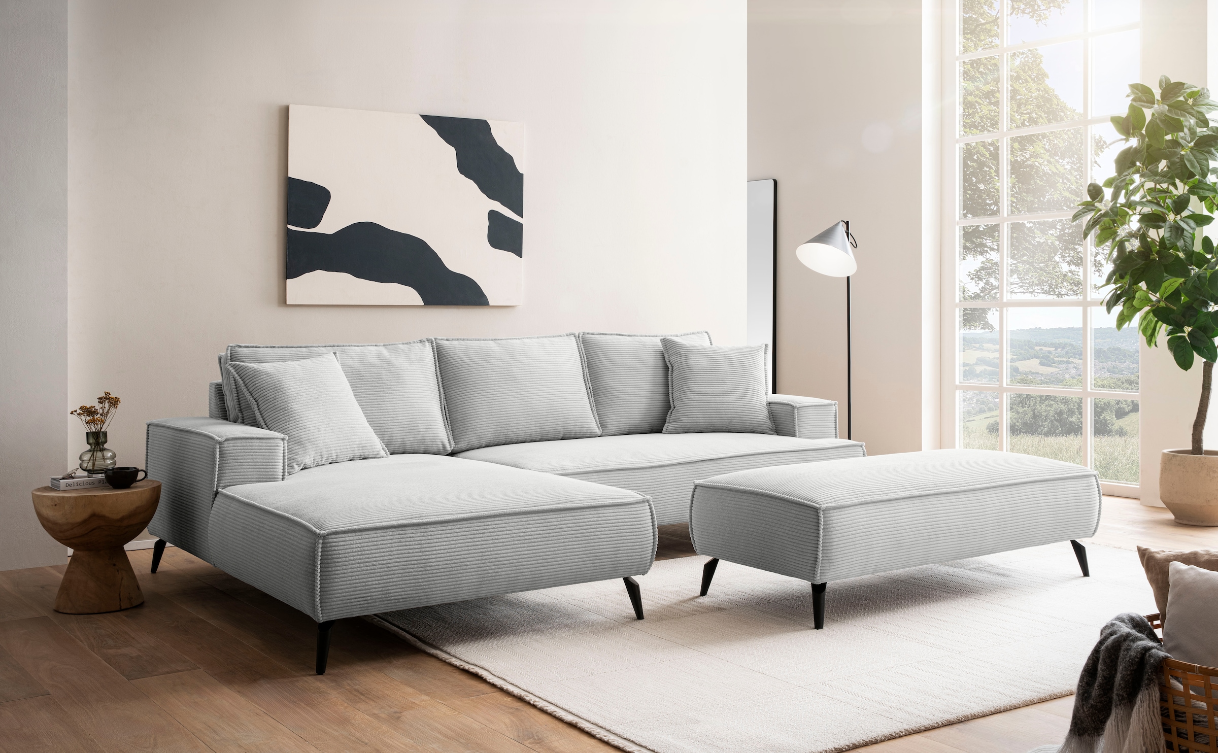 andas Ecksofa »TVINNU, L-Form in Cord, Sofa«, wahlweise Recamiere rechts/links, schwarze Füsse, bequemer Sitzkomfort