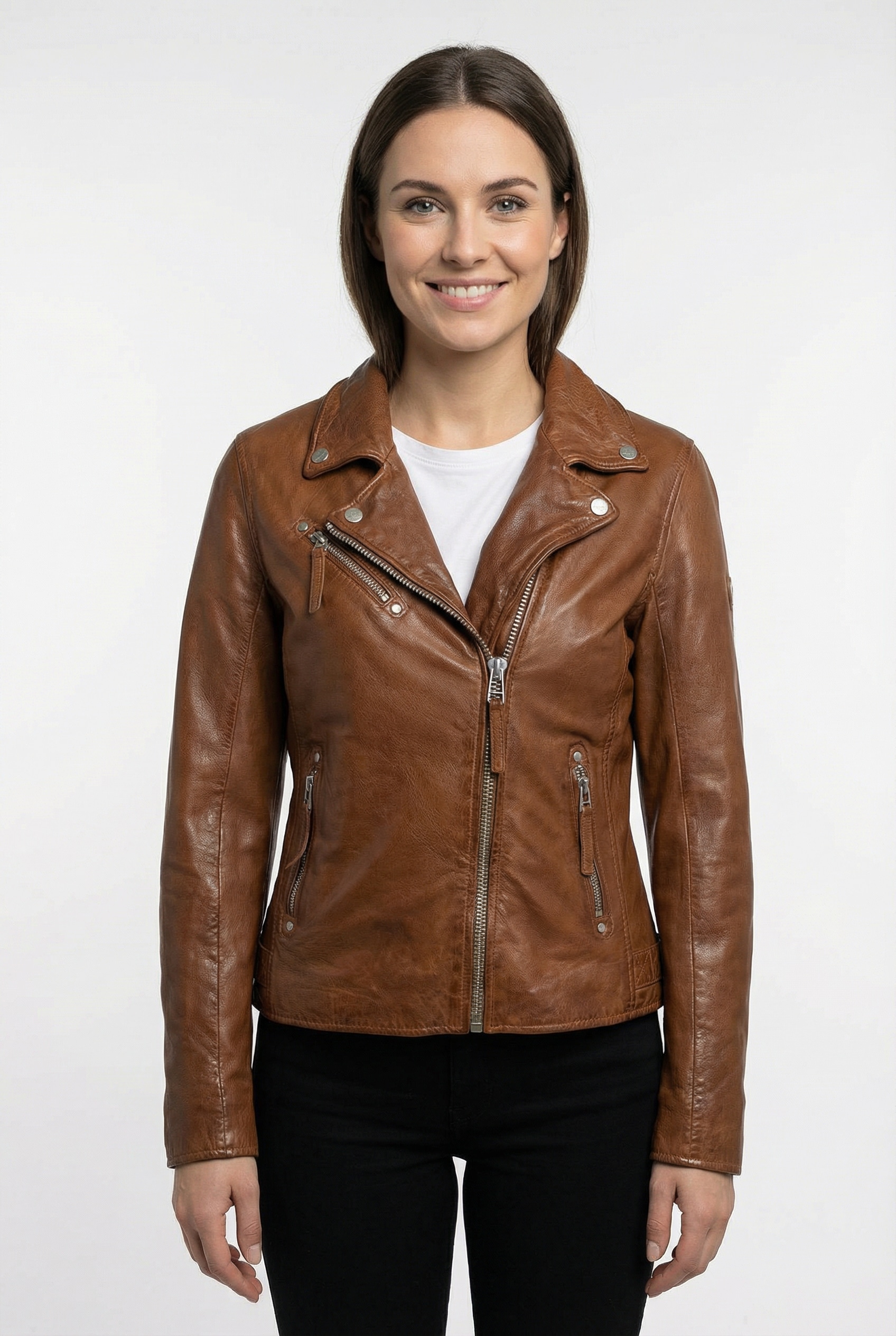 Image of Mauritius Lederjacke "MWPaige" im Biker-Style asymetrischem Reissverschluss, Reverskragen