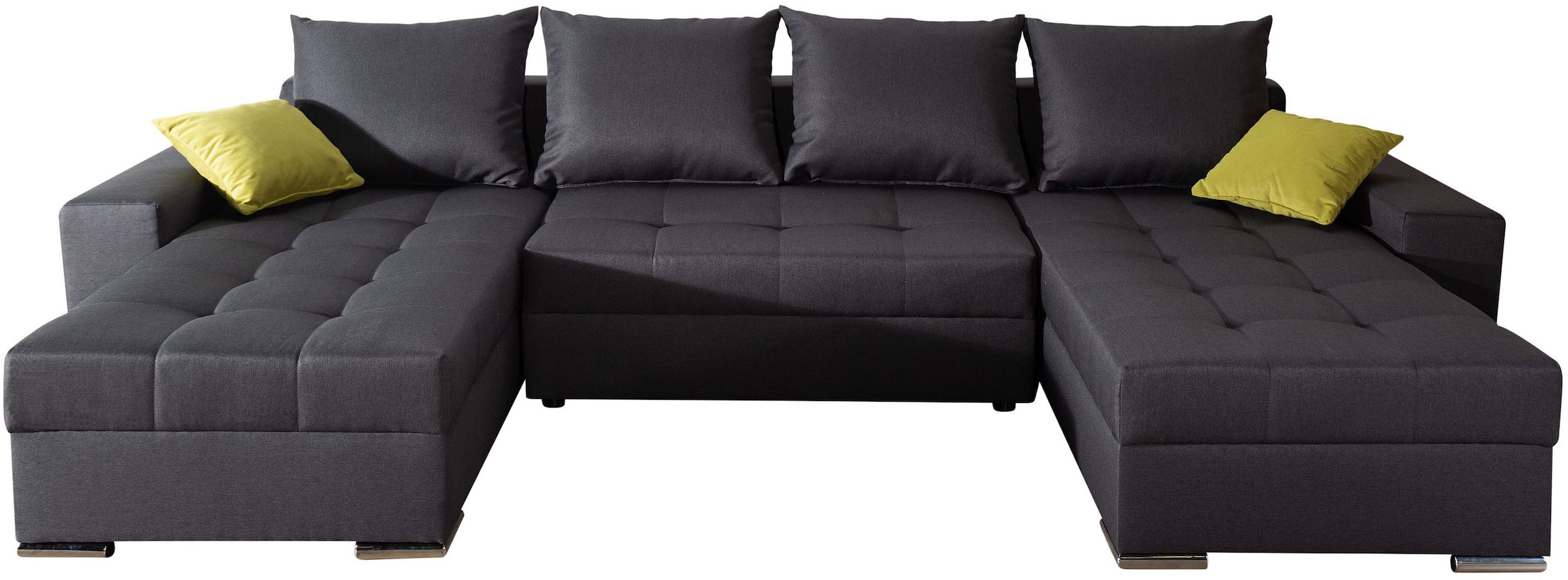 COLLECTION AB Wohnlandschaft »XL-Josy U-Form, Breite 313 cm, Flachgewebe, Struktur, Kunstleder«, inkl. Bettfunktion, Bettkasten, mit 4 gleich grossen Rückenkissen