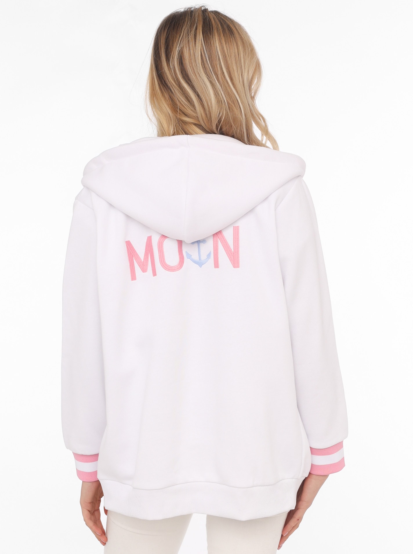 Zwillingsherz Sweatjacke, mit gesticktem "Moin" und neonfarbenen Details