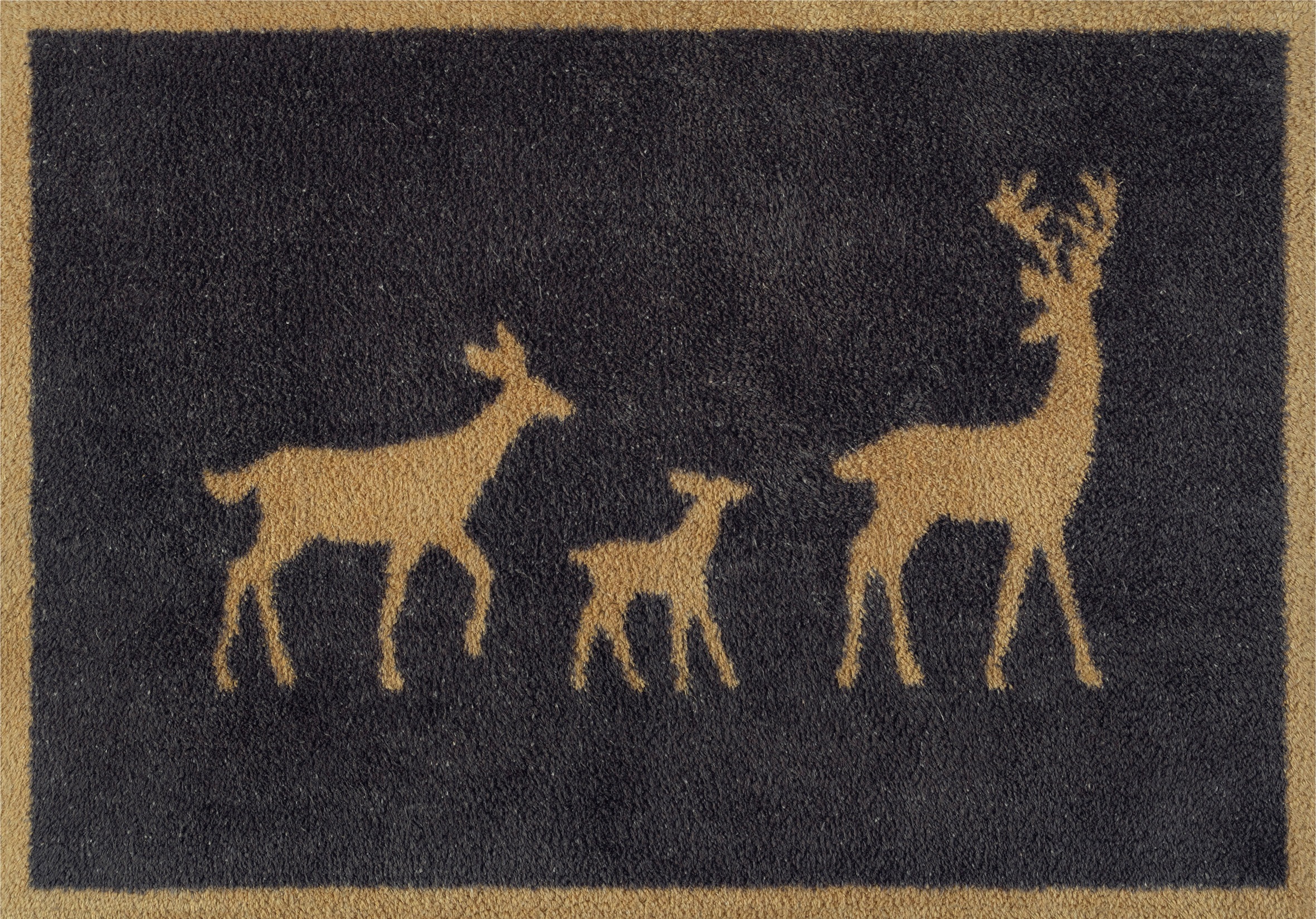 Image of Turtle Mat Fussmatte "Deer Family Gold" rechteckig 9 mm Höhe waschbar und trocknergeeignet