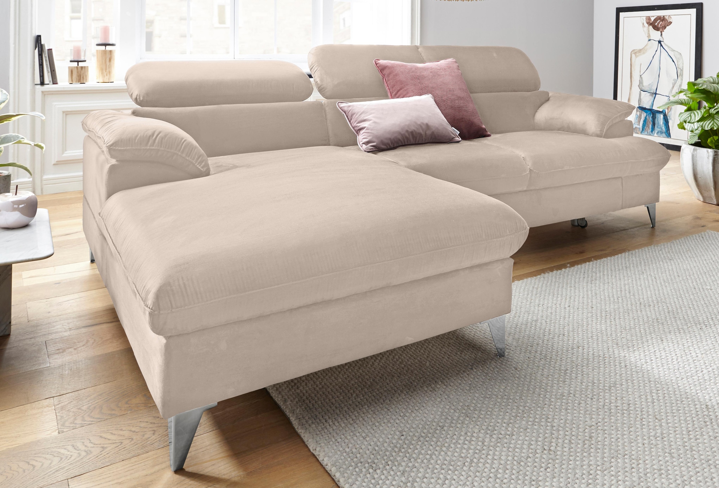 COTTA Canapé d'angle »Caluso L-Form« mit Kopfteilverstellung, wahlweise mit Bettfunktion & Bettkasten