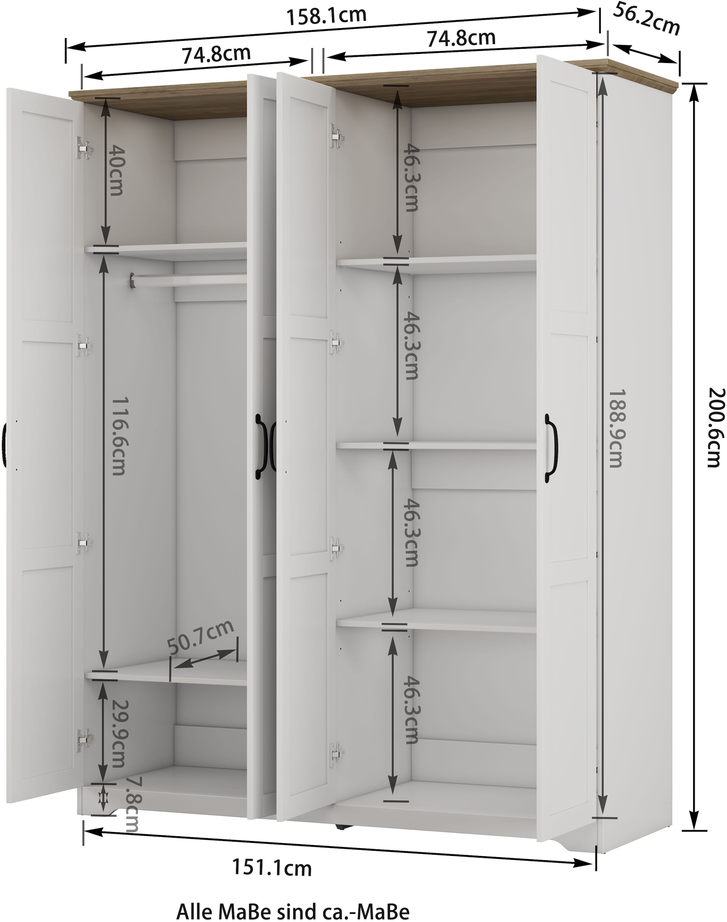 GOODproduct Kleiderschrank »Emmilia Schrank Schlafzimmerschrank im Landhaus Design« Mit vielen Einlegeböden und Softclose Türen,  Landhaus Schrank mit  4 Türen Breite 151,1cm Höhe 2m
