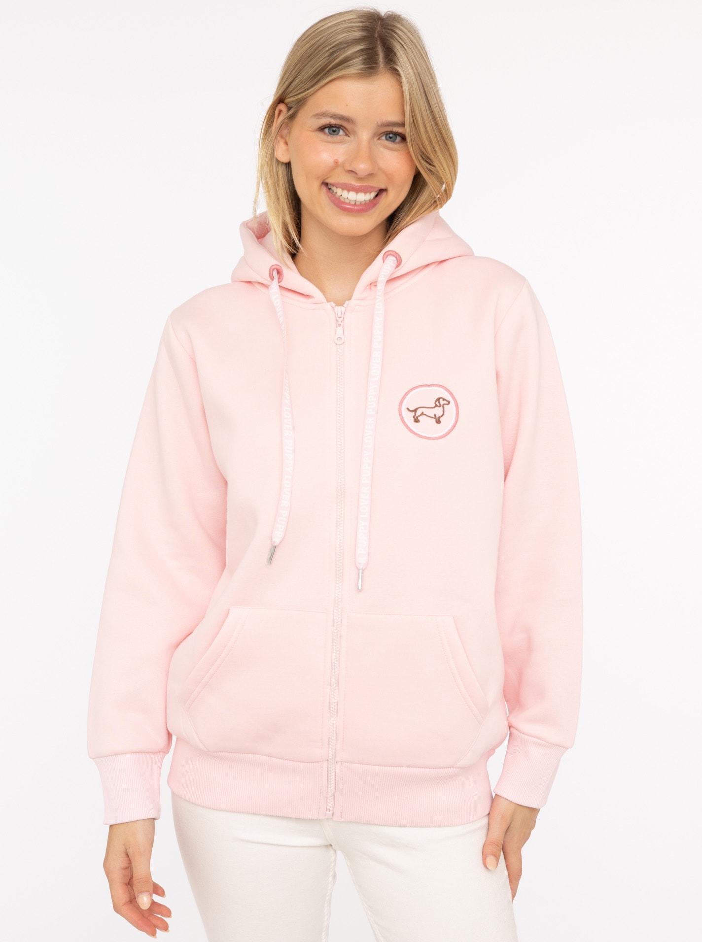 Image of Zwillingsherz Sweatjacke ""Puppy Lover Forever"" Kapuze, Langarm, Reissverschluss, modisch, Kordelzug