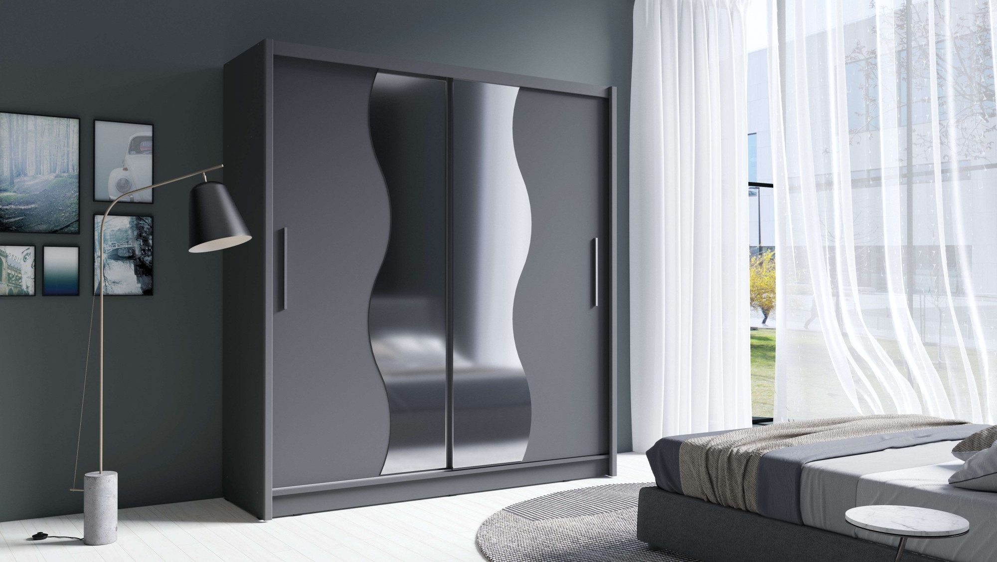 Home affaire Kleiderschrank »JULIETTA Schiebetürenschrank mit 10 Fächer, Kleiderstange und Spiegel« Garderobe mit 2 Schwebetüren und Spiegel, Masse B/T/H: 205/63/215 cm