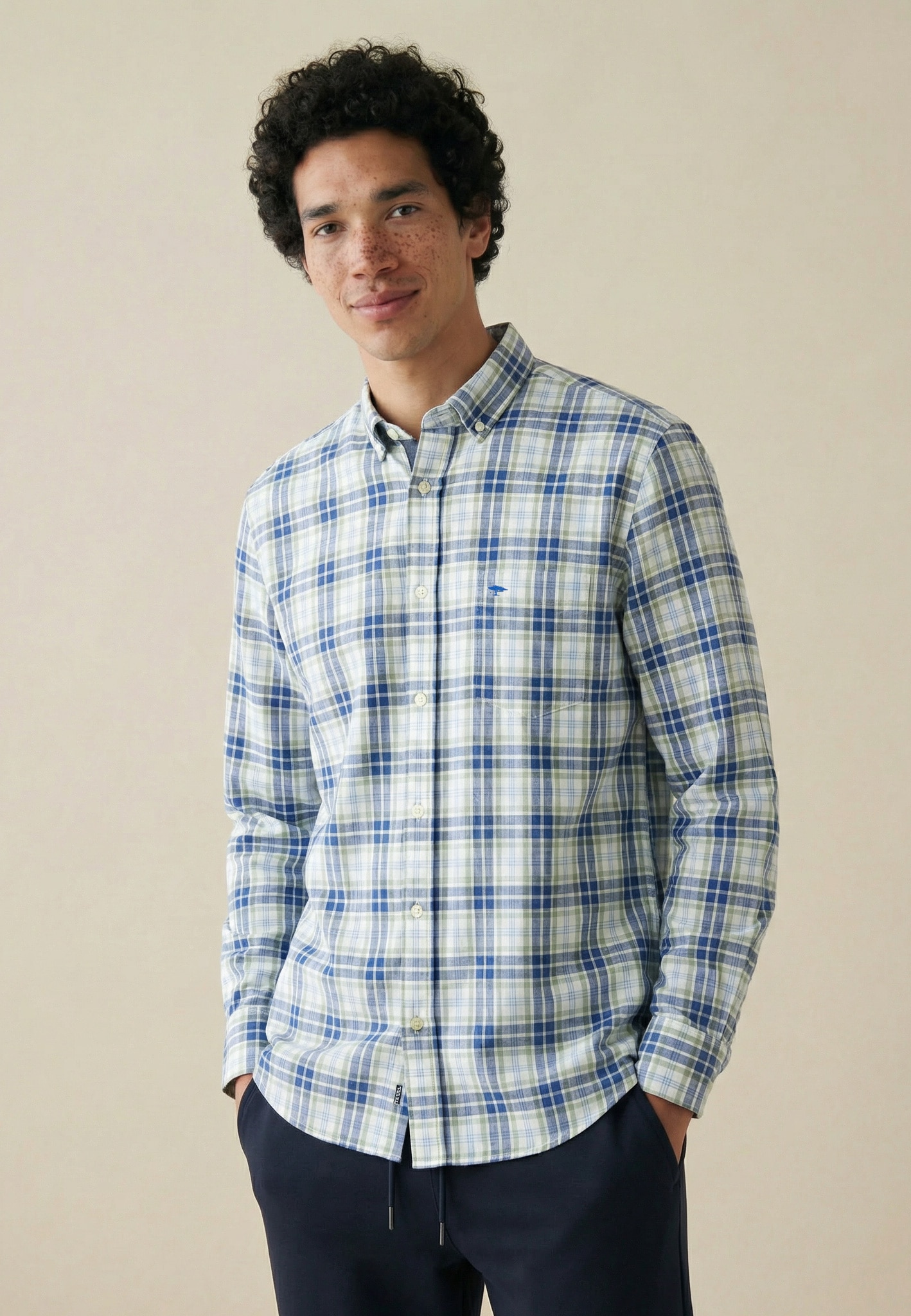 FYNCH-HATTON Chemise à manches longues »Washed Oxford Check« normale Passform, kariertes Muster, mit Brusttasche