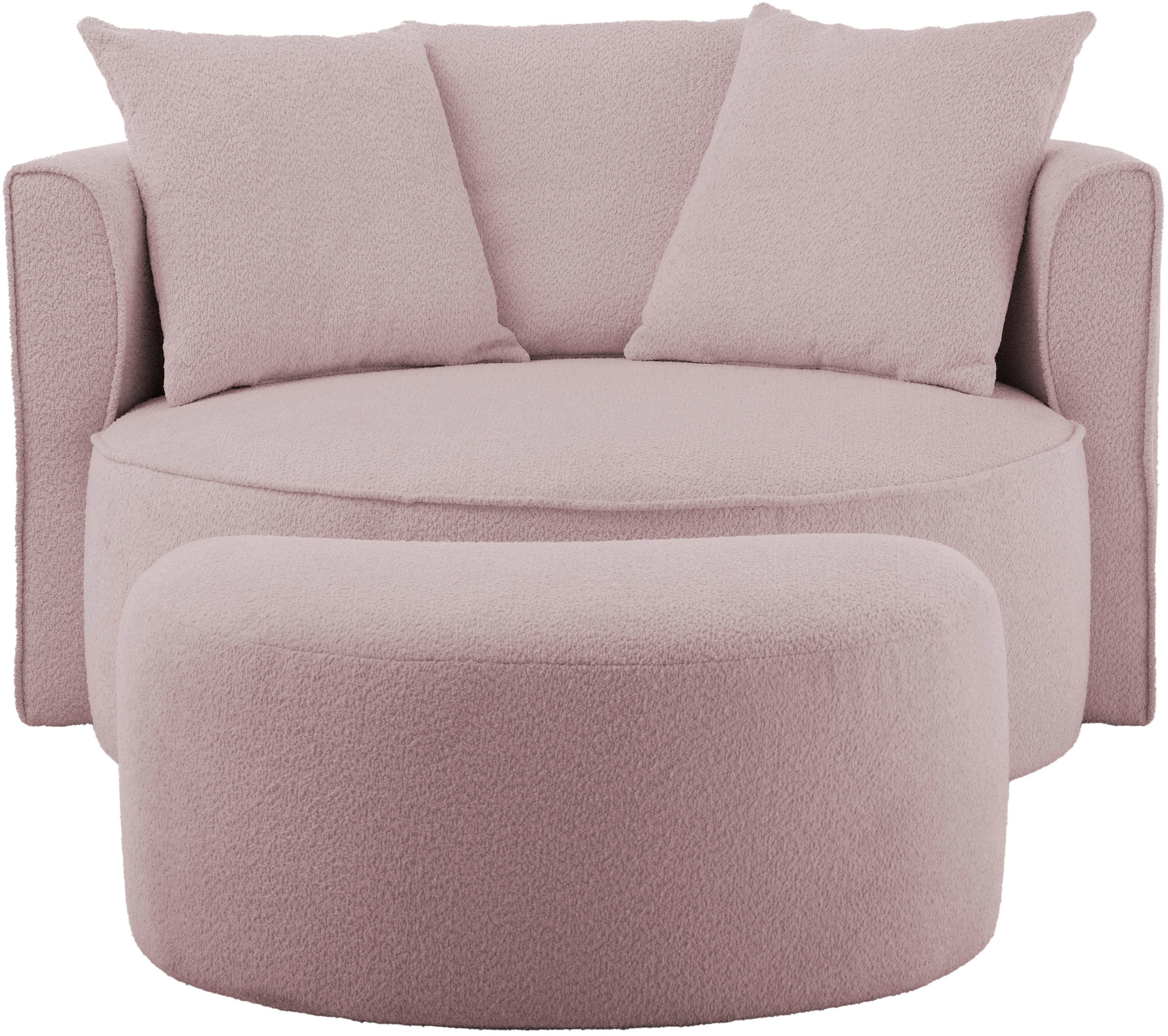 LeGer Home by Lena Gercke XXL-Sessel »Isalie, Rundsessel mit Hocker, Lesesessel, Loveseat, Big-Sessel«, (Set), trendige Stoffe, mit 3 Zierkissen, grosse Sitzfläche