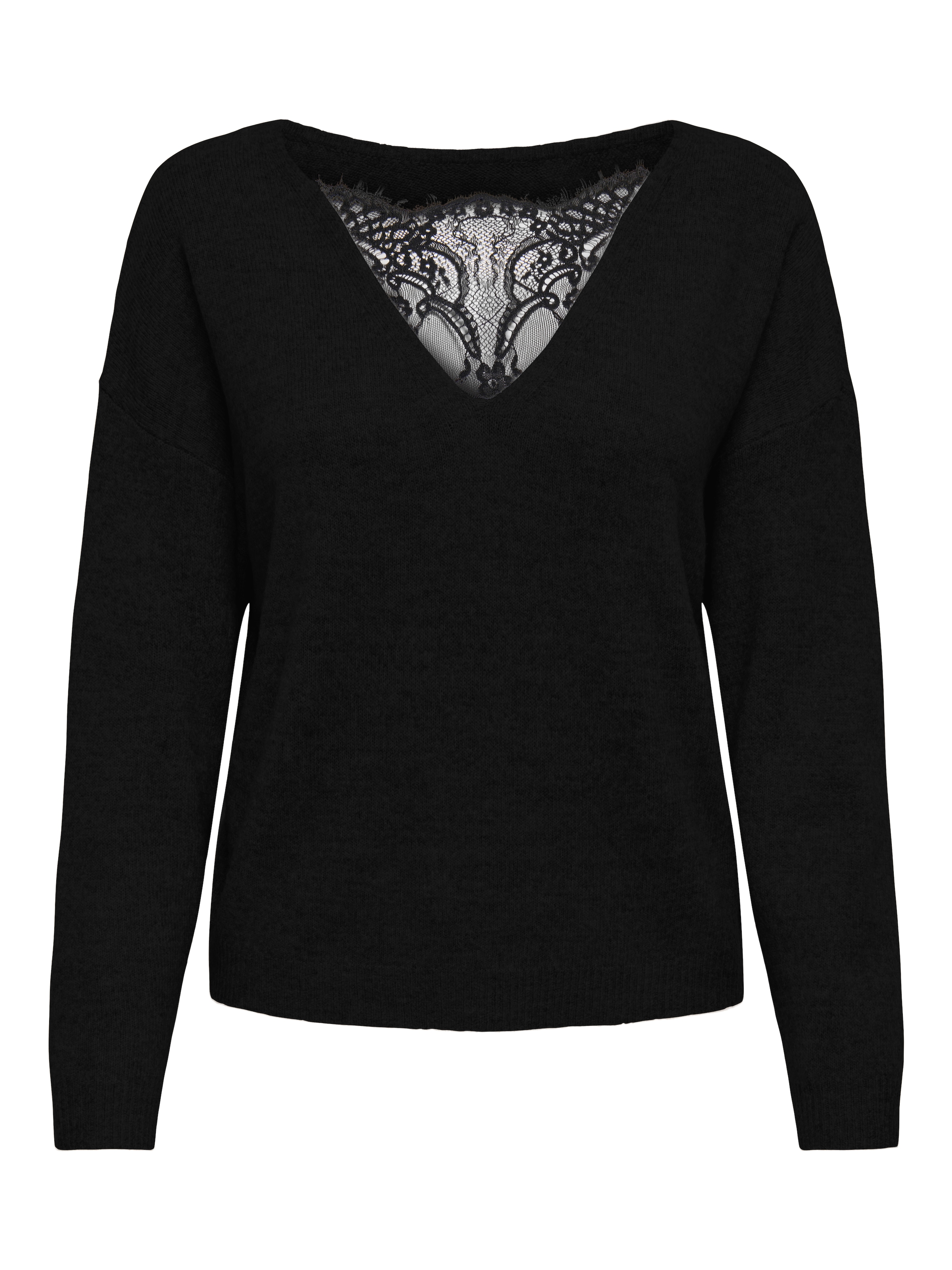 ONLY Rundhalspullover »ONLANJA LS LACE MIX O-NECK ZL KNT«, mit Spitzeneinsatz am Rückenausschnitt