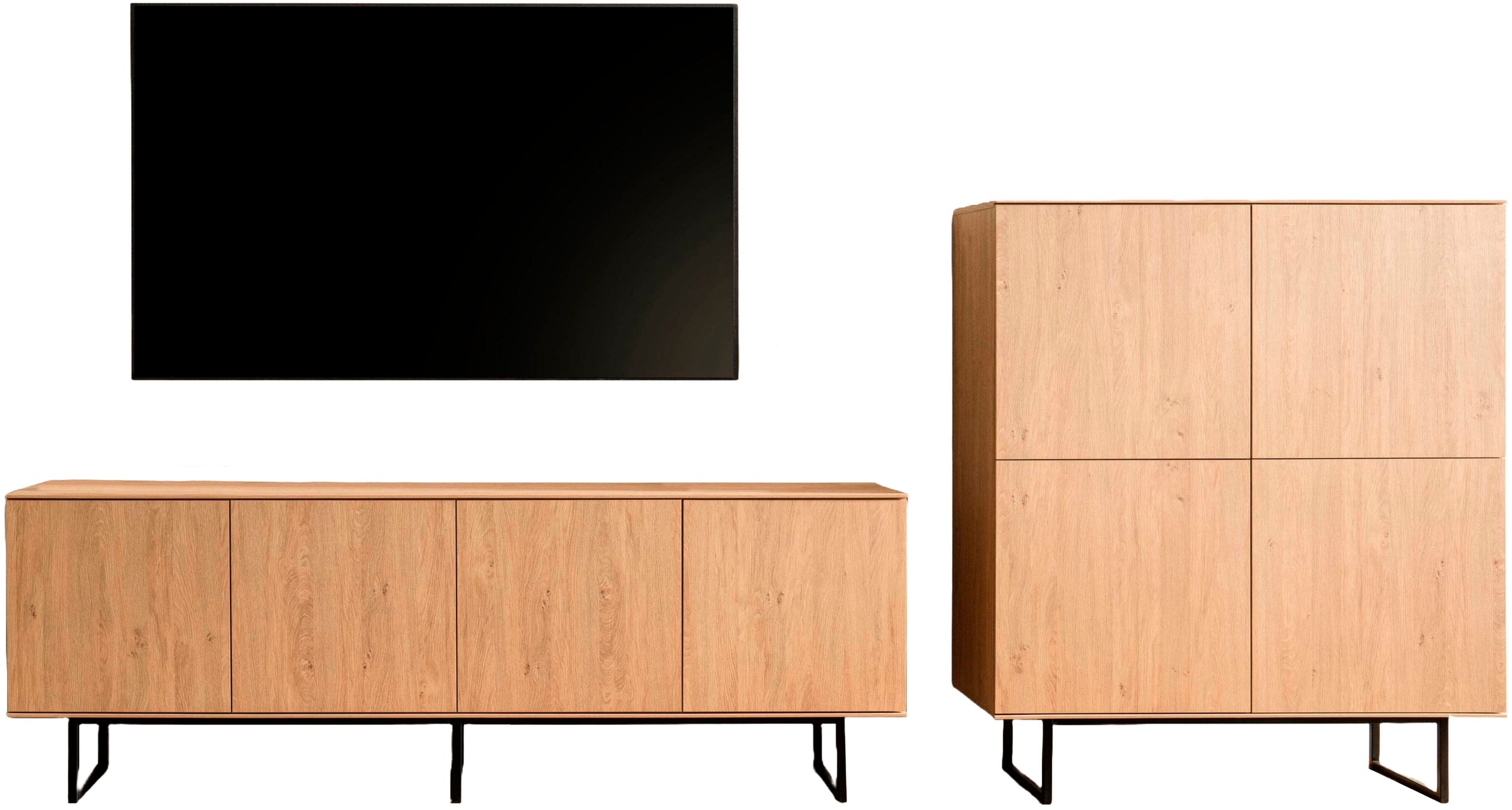 Home affaire Wohnwand »Lund, moderne Anbauwand, Wohnzimmer-Set in Stone Oak«, (2 St.), enthält Lowboard und Highboard