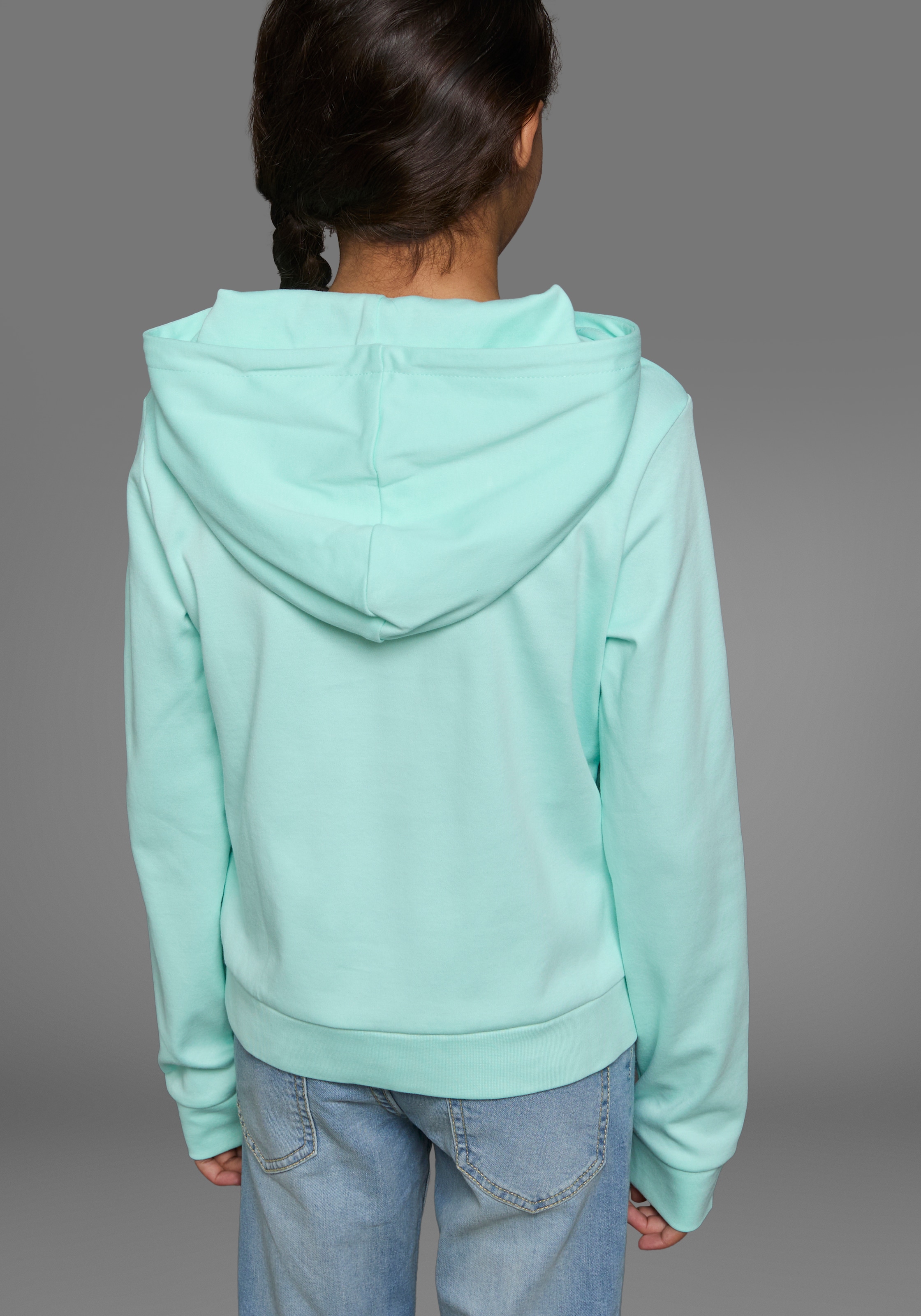 KIDSWORLD Kapuzenshirt », Langarmshirt mit Ärmelprint«, Langarm, gerade Passform, mit coolem Aufdruck